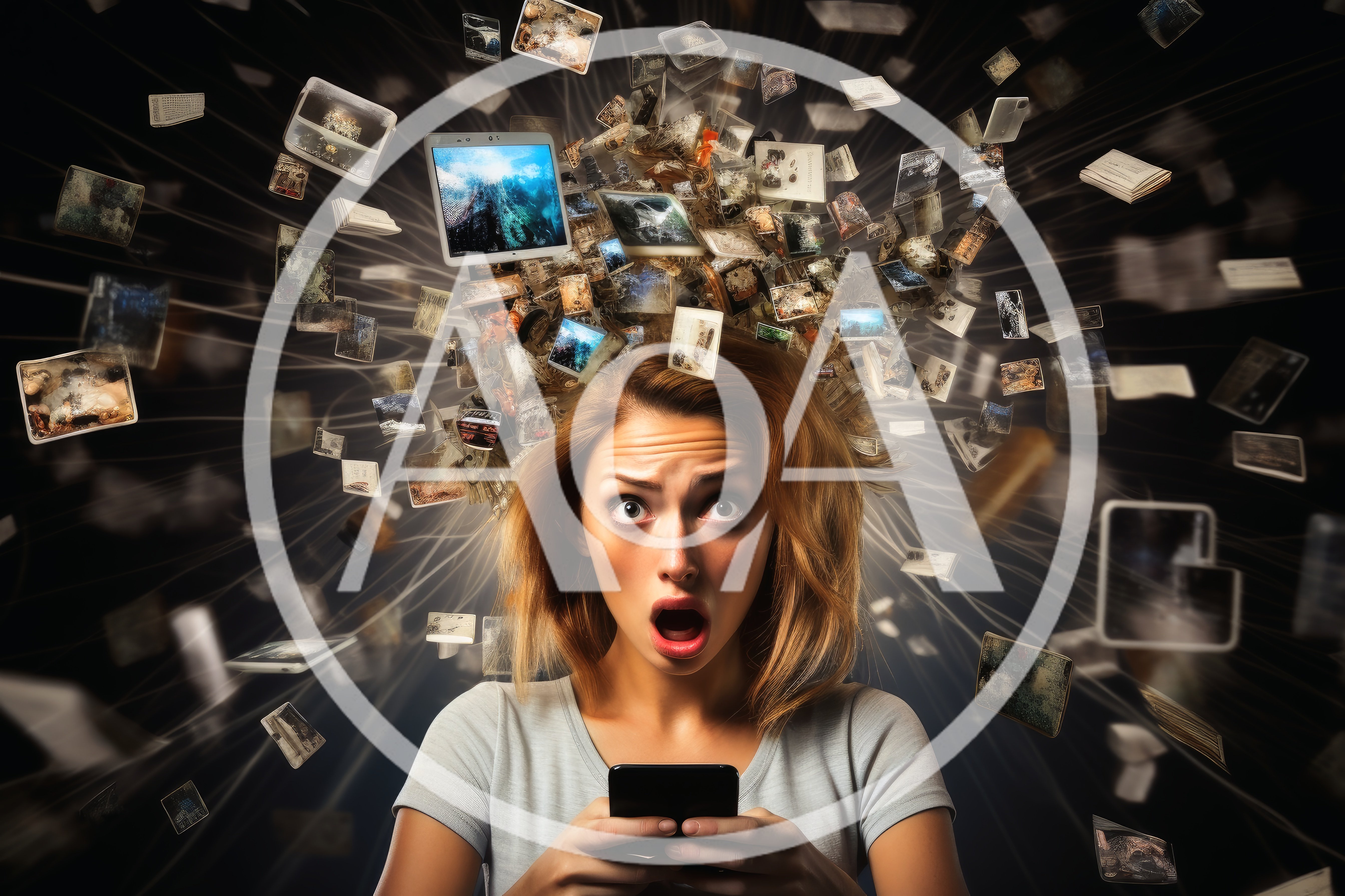 Stressed Woman Overwhelmed By Digital Information Overload