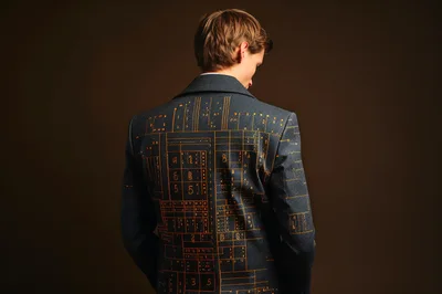 Man Wearing A Suit With Mathematical Grid Patterns