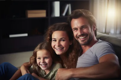 Happy Family Sitting Together On A Sofa