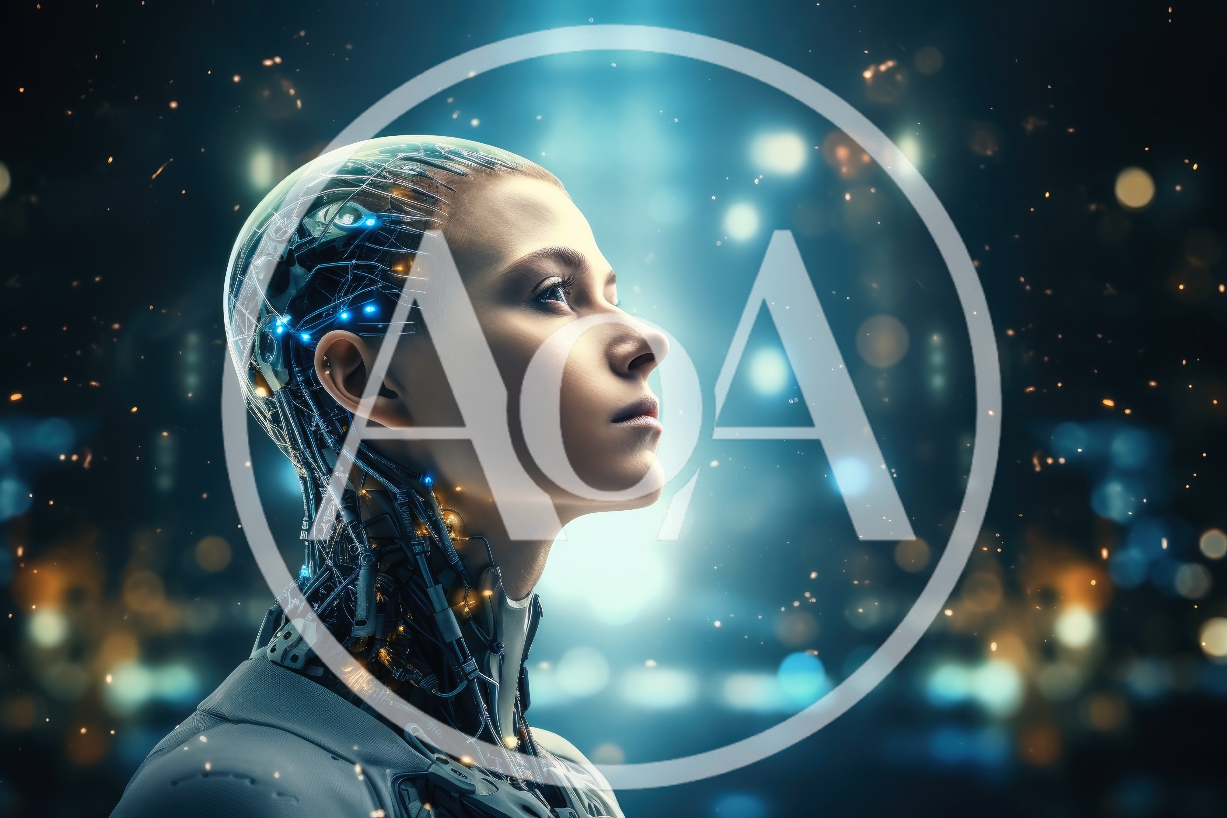 Cyborg Humanoid Profile With Glowing Neural Network