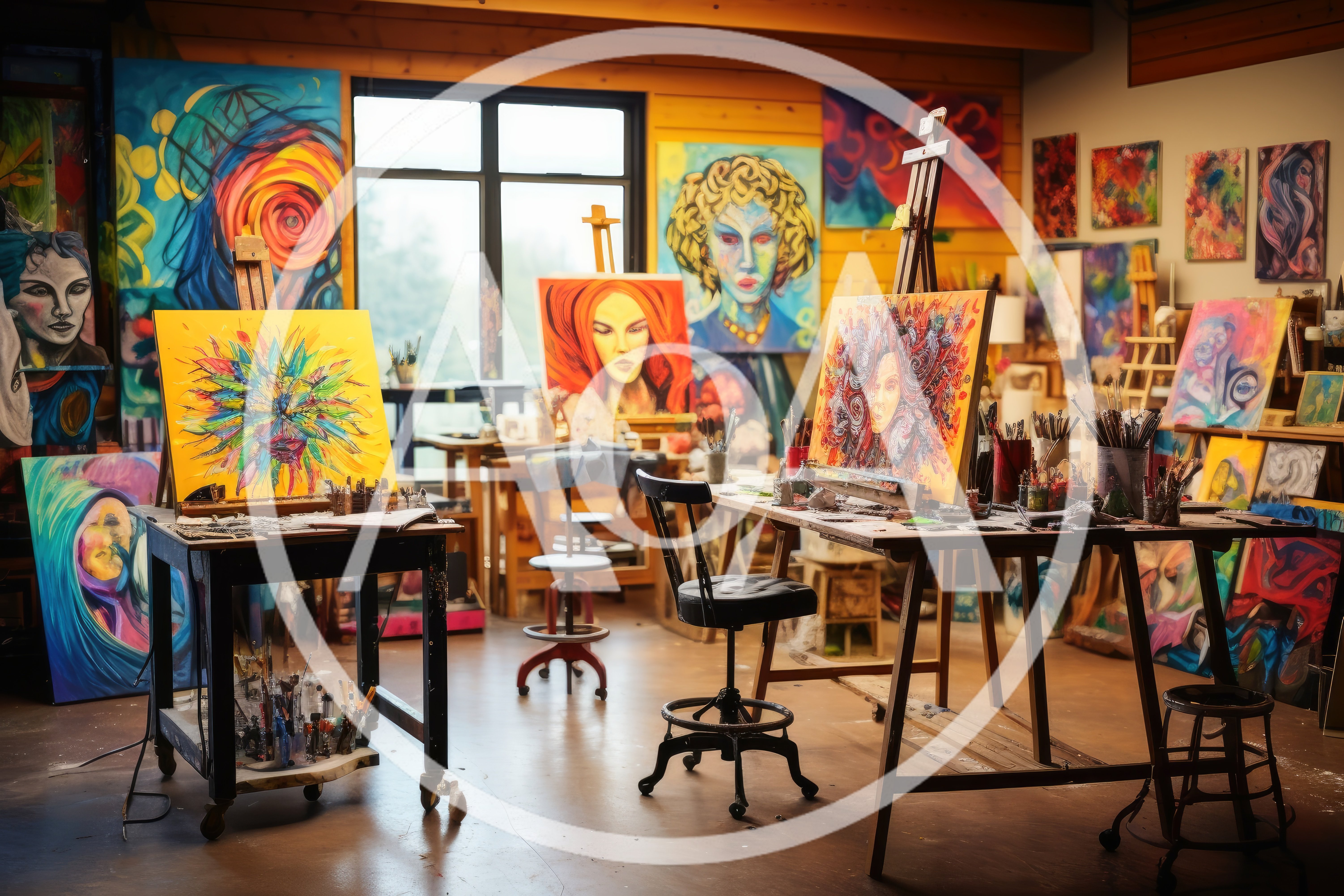 Vibrant Artist Studio Filled With Colorful Abstract Paintings