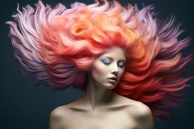 Portrait Of Woman With Vibrant Multi Colored Flowing Hair