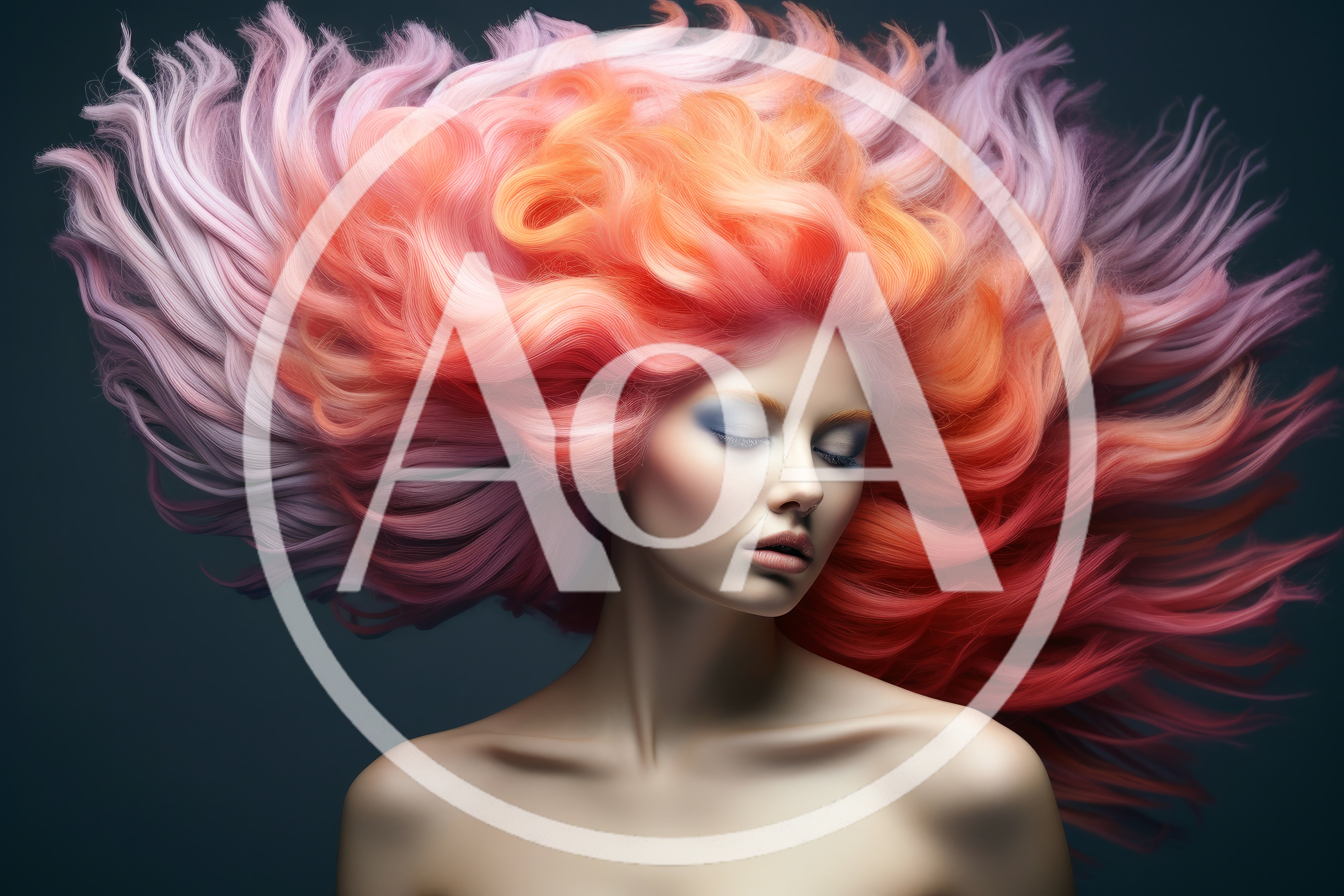 Portrait Of Woman With Vibrant Multi Colored Flowing Hair