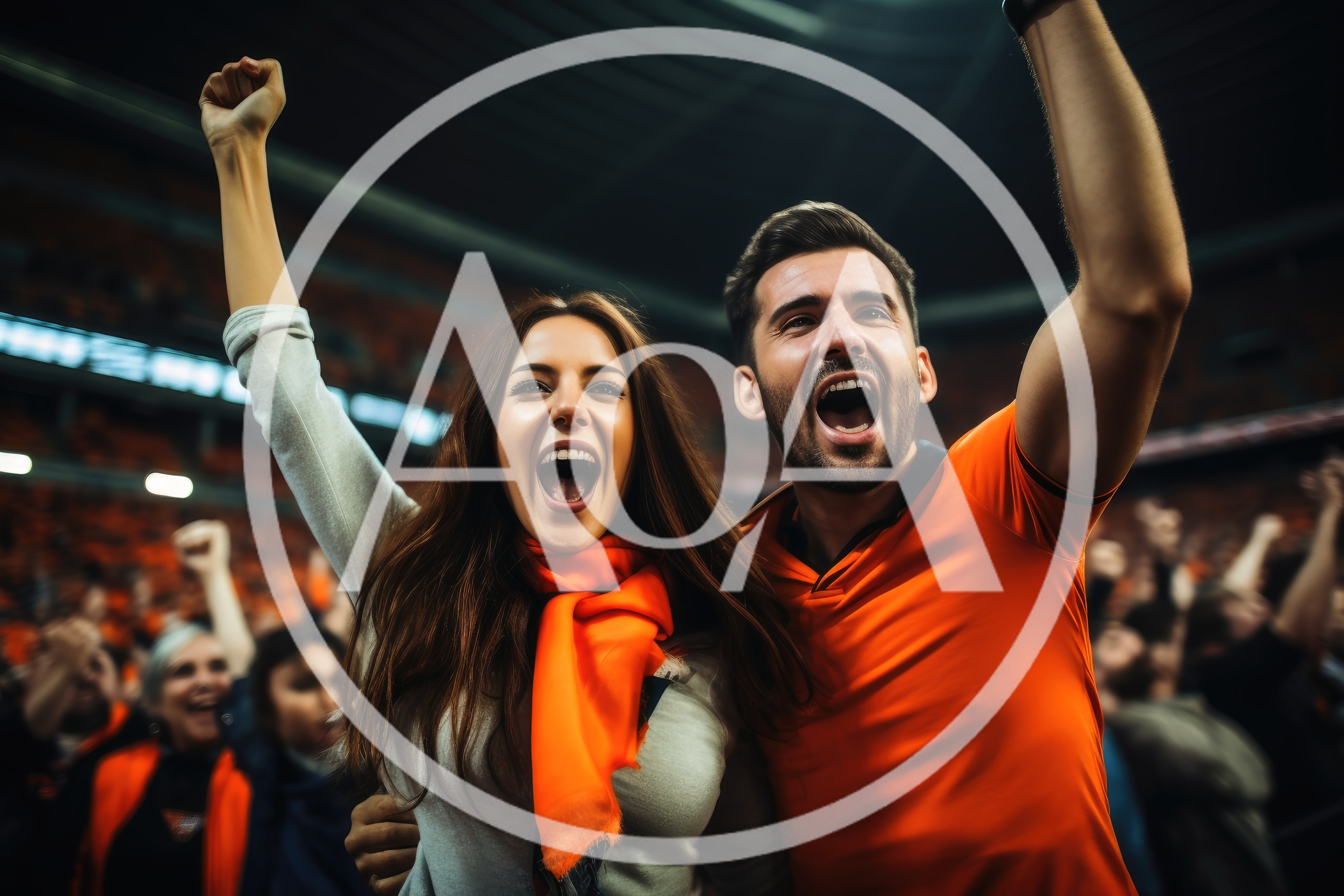 Excited Couple Cheering At A Sports Stadium