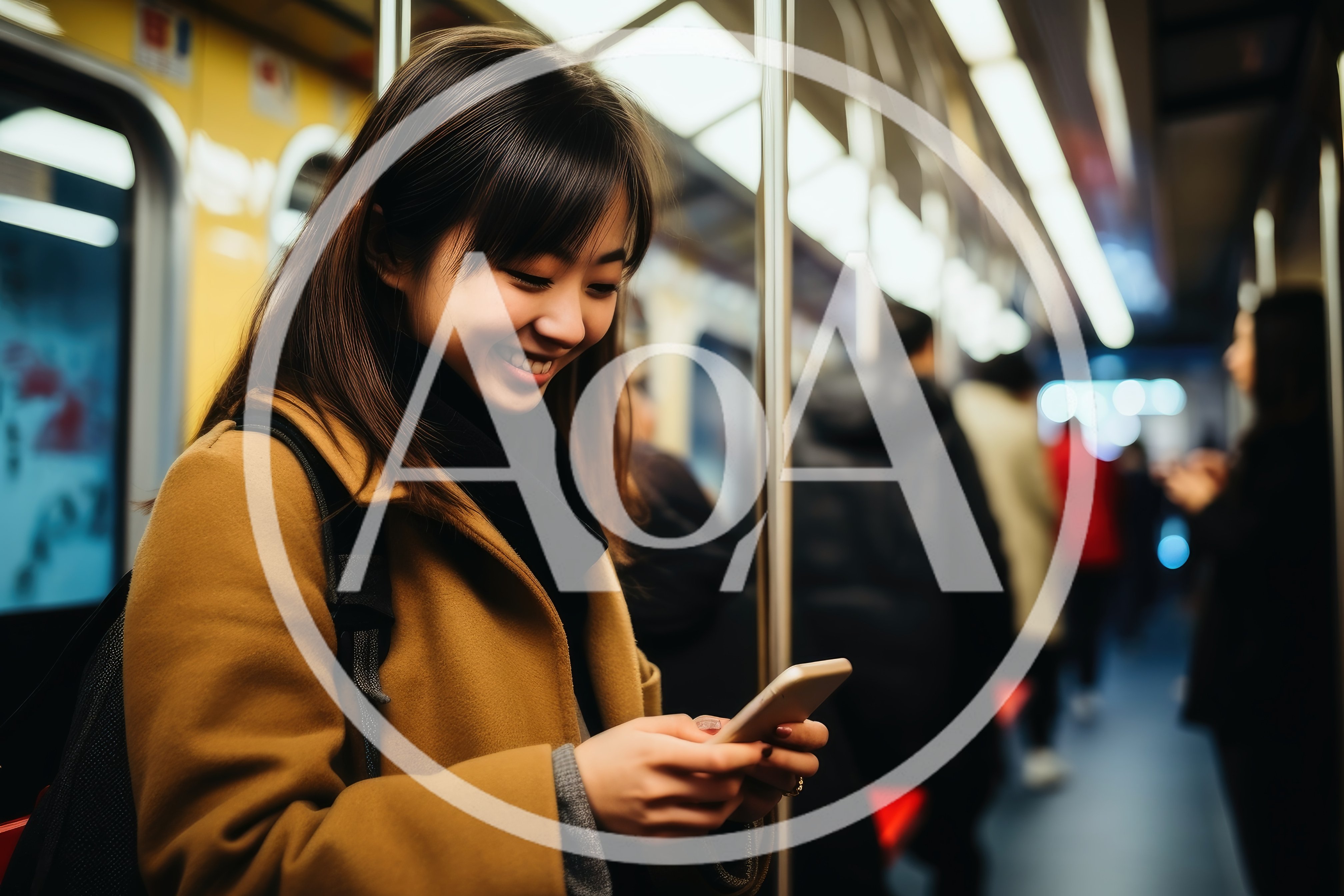 Young Asian Woman Using Smartphone On Subway Train