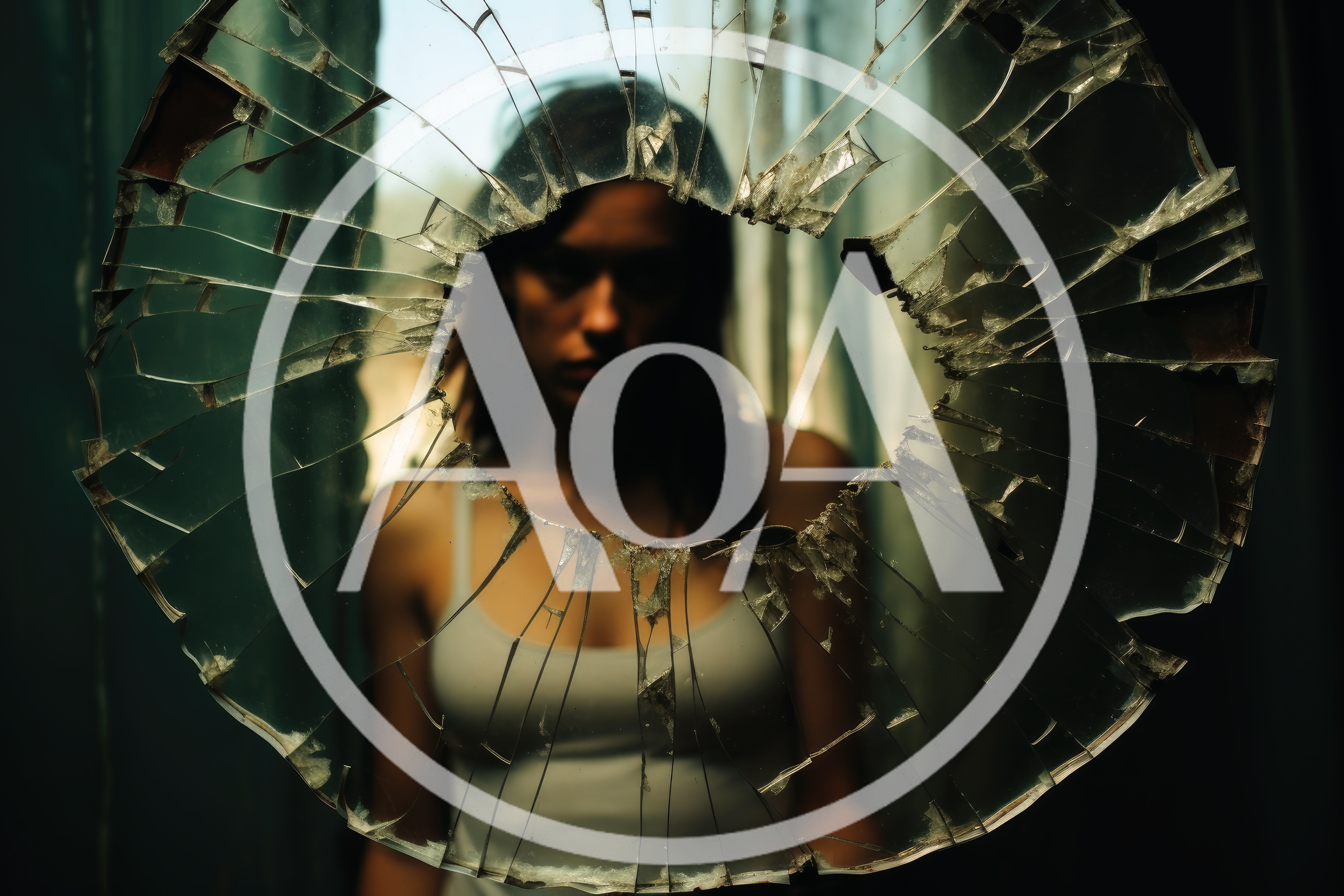 Woman Looking Through A Shattered Glass Window