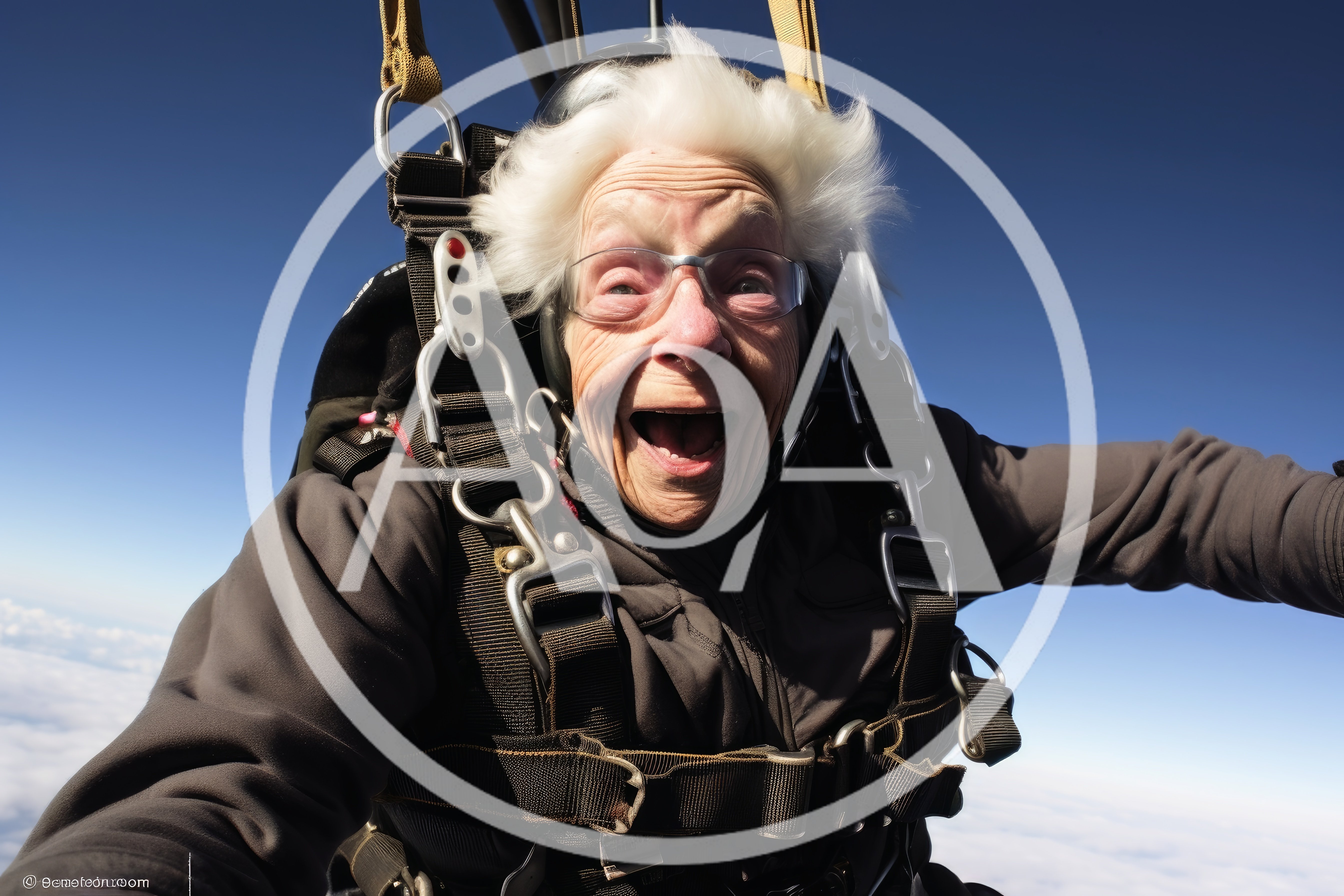 Elderly Woman Skydiving With Joyful Expression