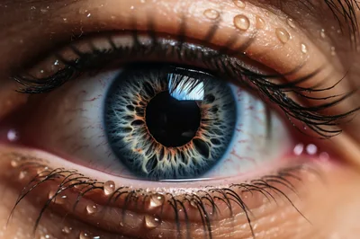 Extreme Close Up Of A Human Eye With Water Droplets