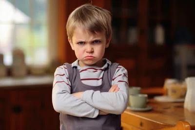 Angry Young Boy With Crossed Arms