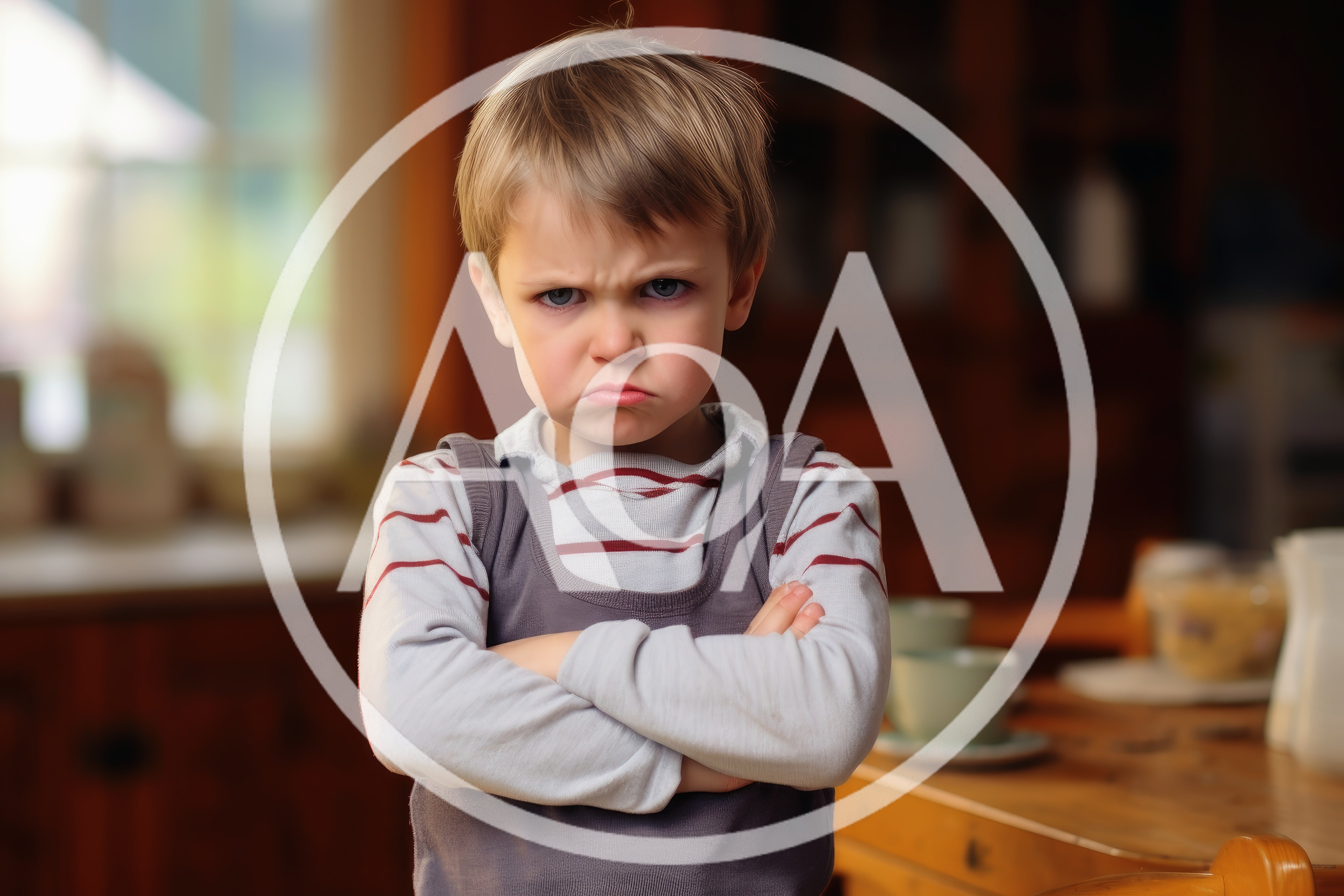 Angry Young Boy With Crossed Arms