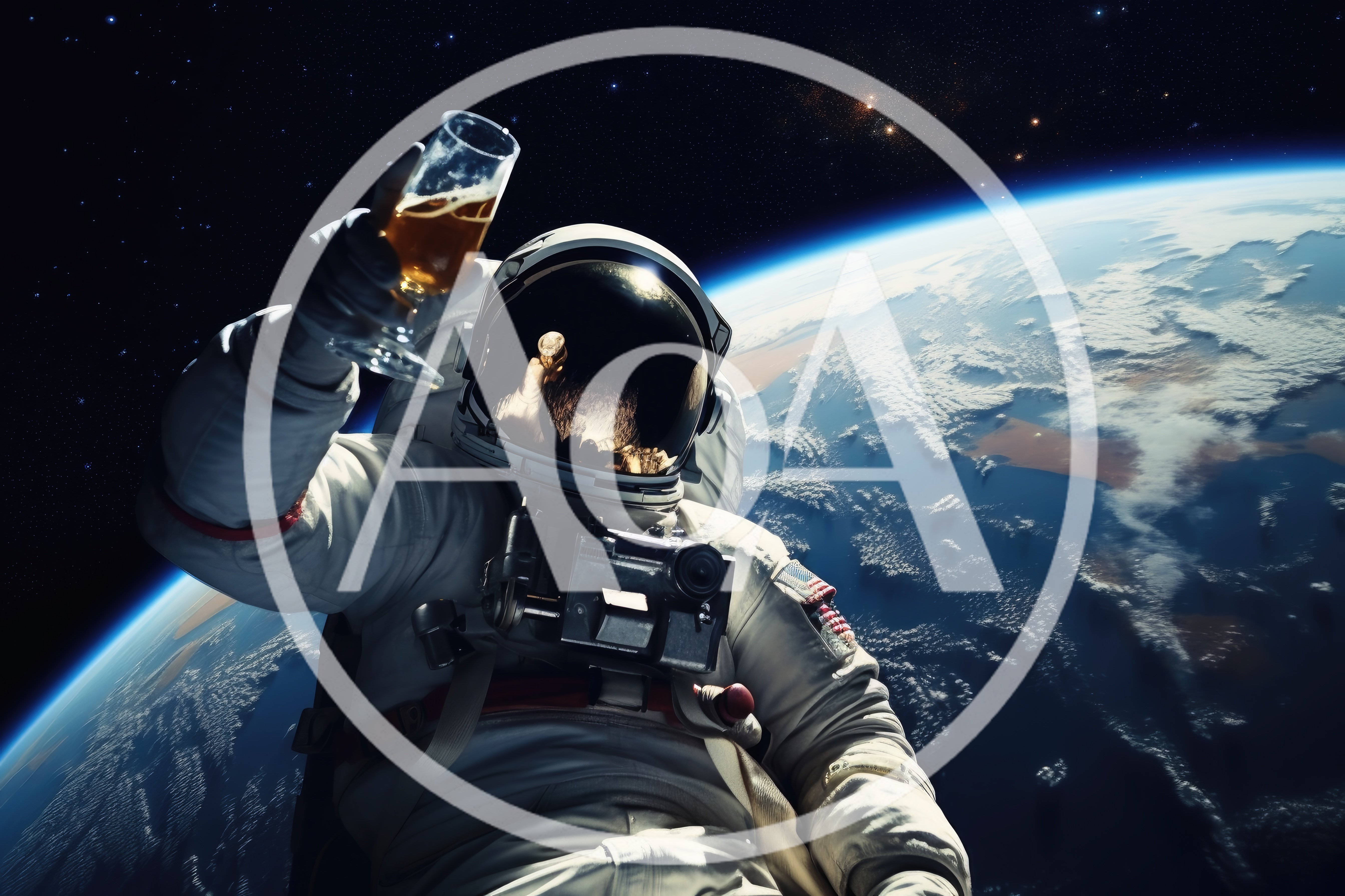 Astronaut Toasting With A Glass Of Beer In Space
