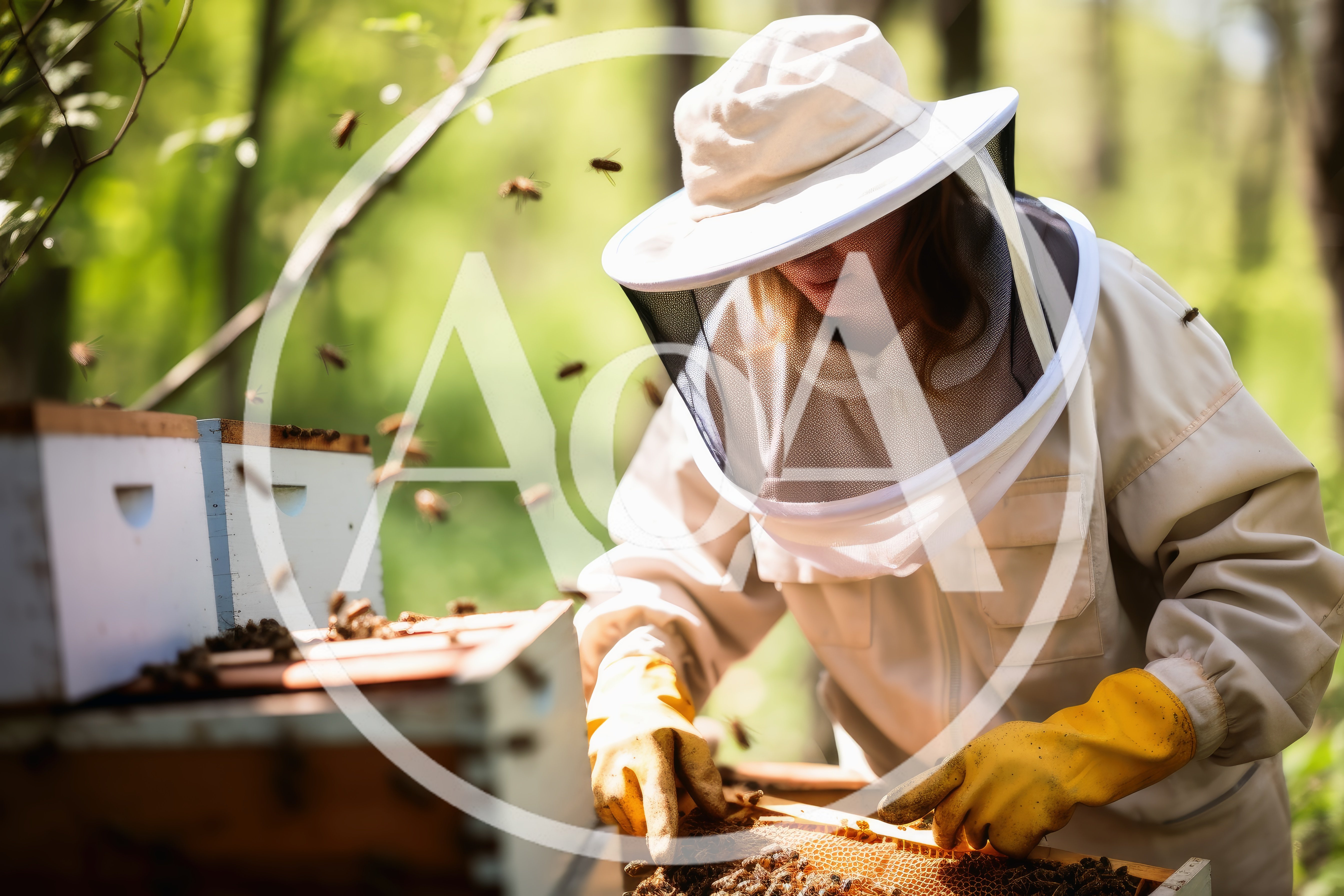 Beekeeper Inspecting Honeycomb Frame In Apiary