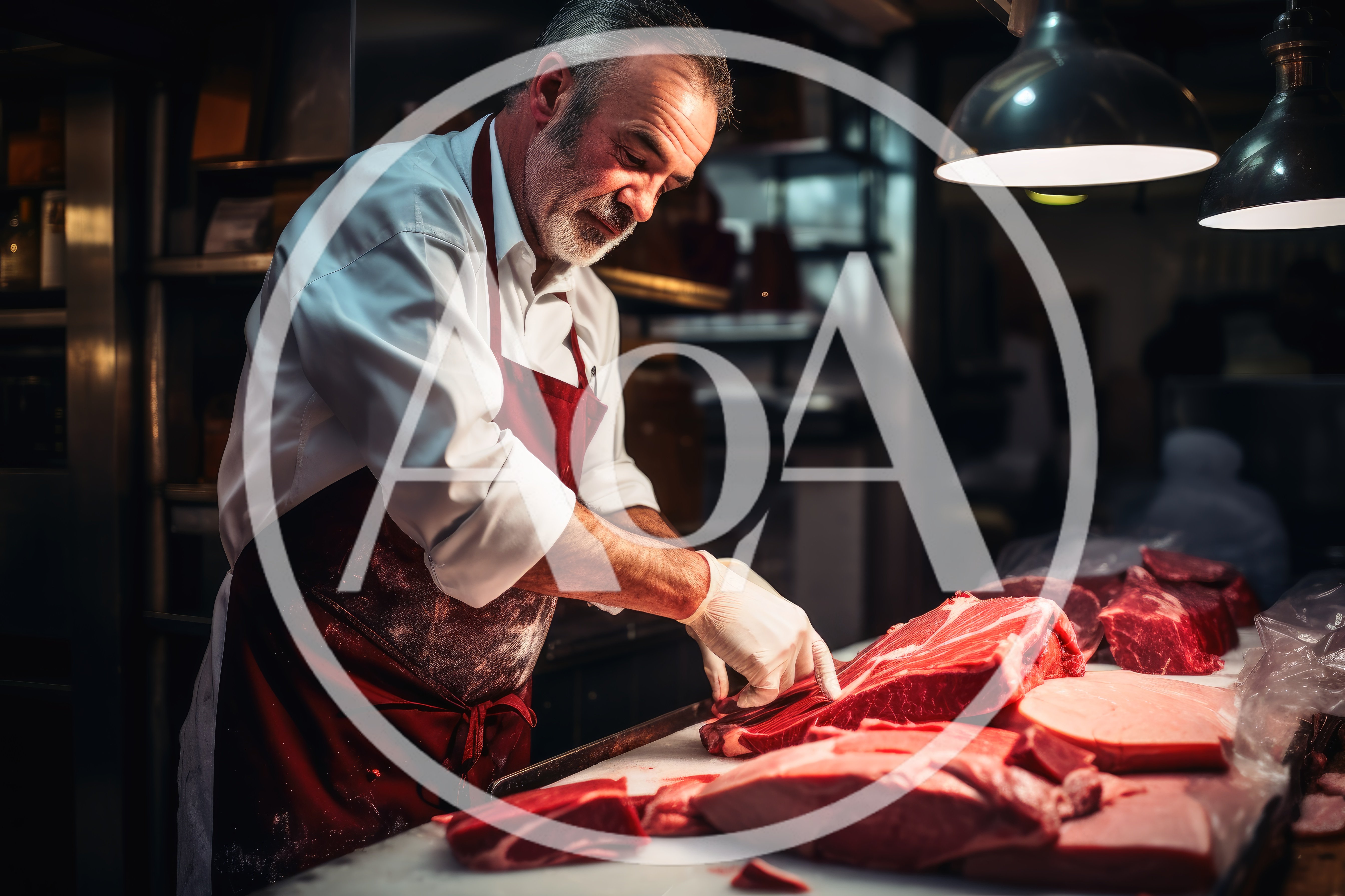 Professional Butcher Preparing Fresh Raw Meat Cuts
