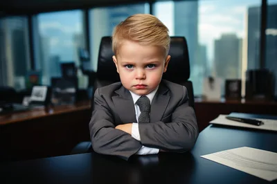 Serious Young Boy Dressed As A Business Executive