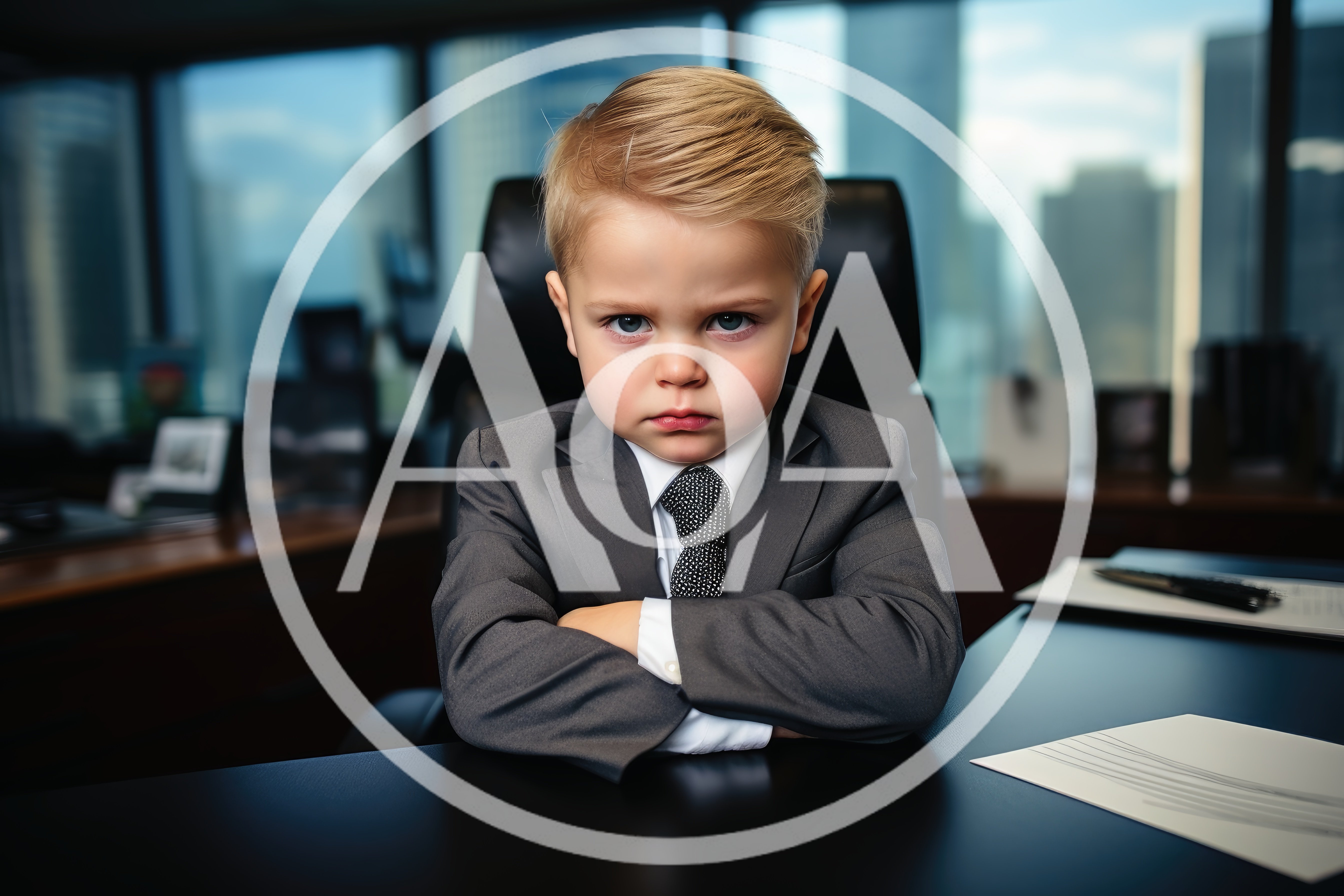 Serious Young Boy Dressed As A Business Executive