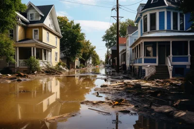 Flooded Residential Street After Severe Storm Damage