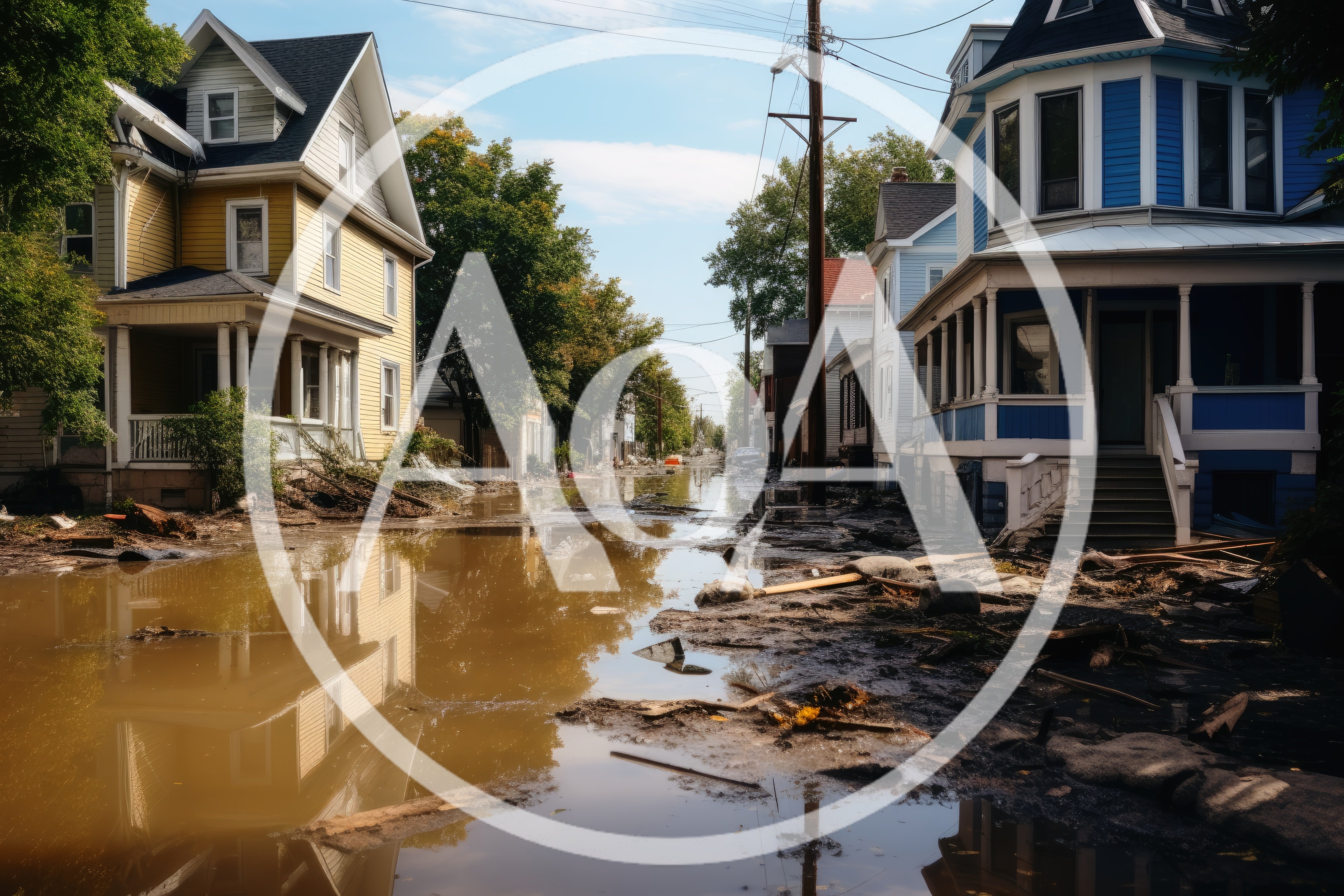 Flooded Residential Street After Severe Storm Damage