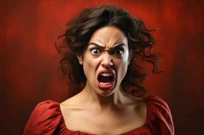 Angry Woman Screaming With Intense Facial Expression