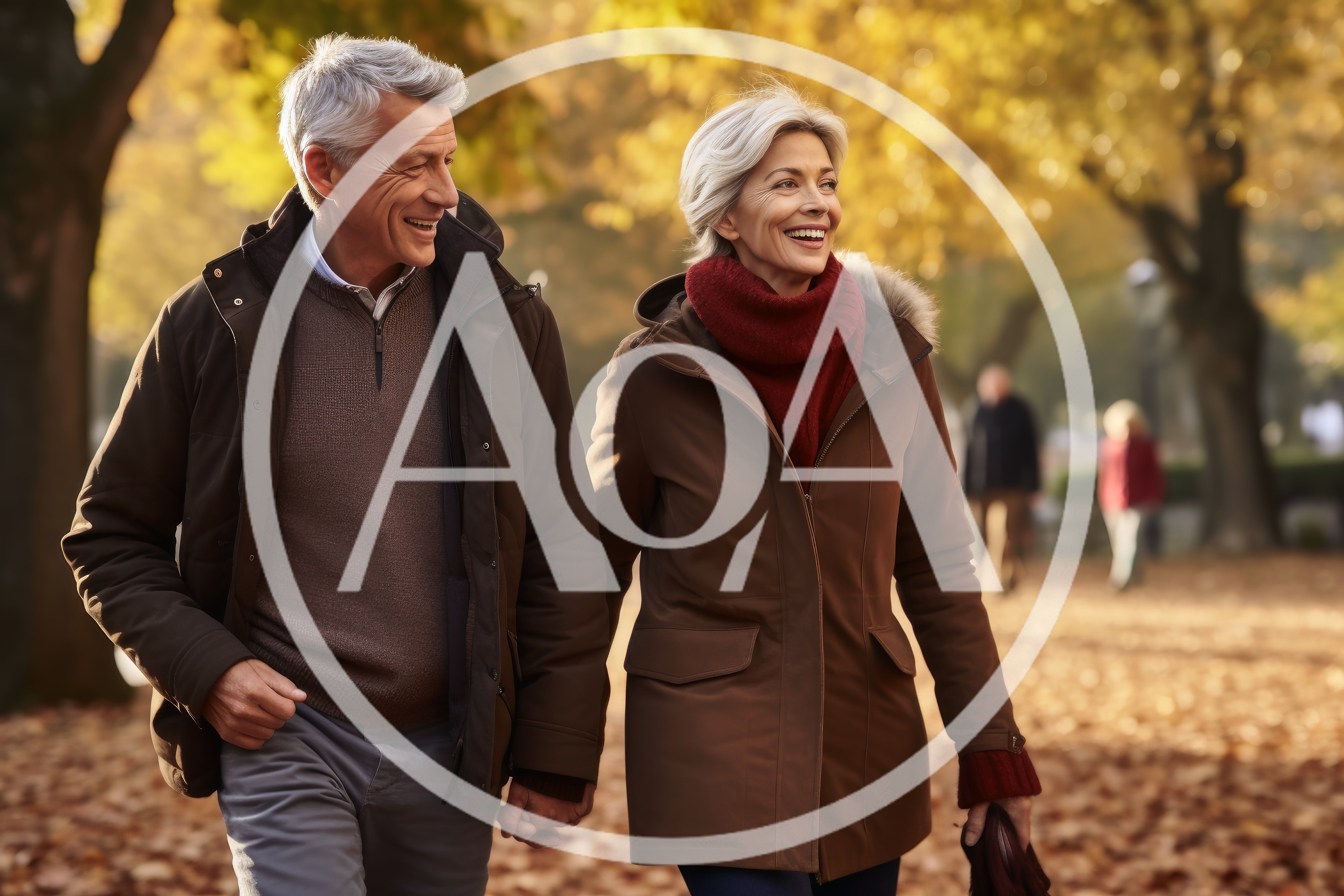 Senior Couple Walking Together in Autumn Park