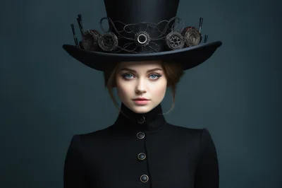 Portrait Of A Young Woman In Steampunk Top Hat