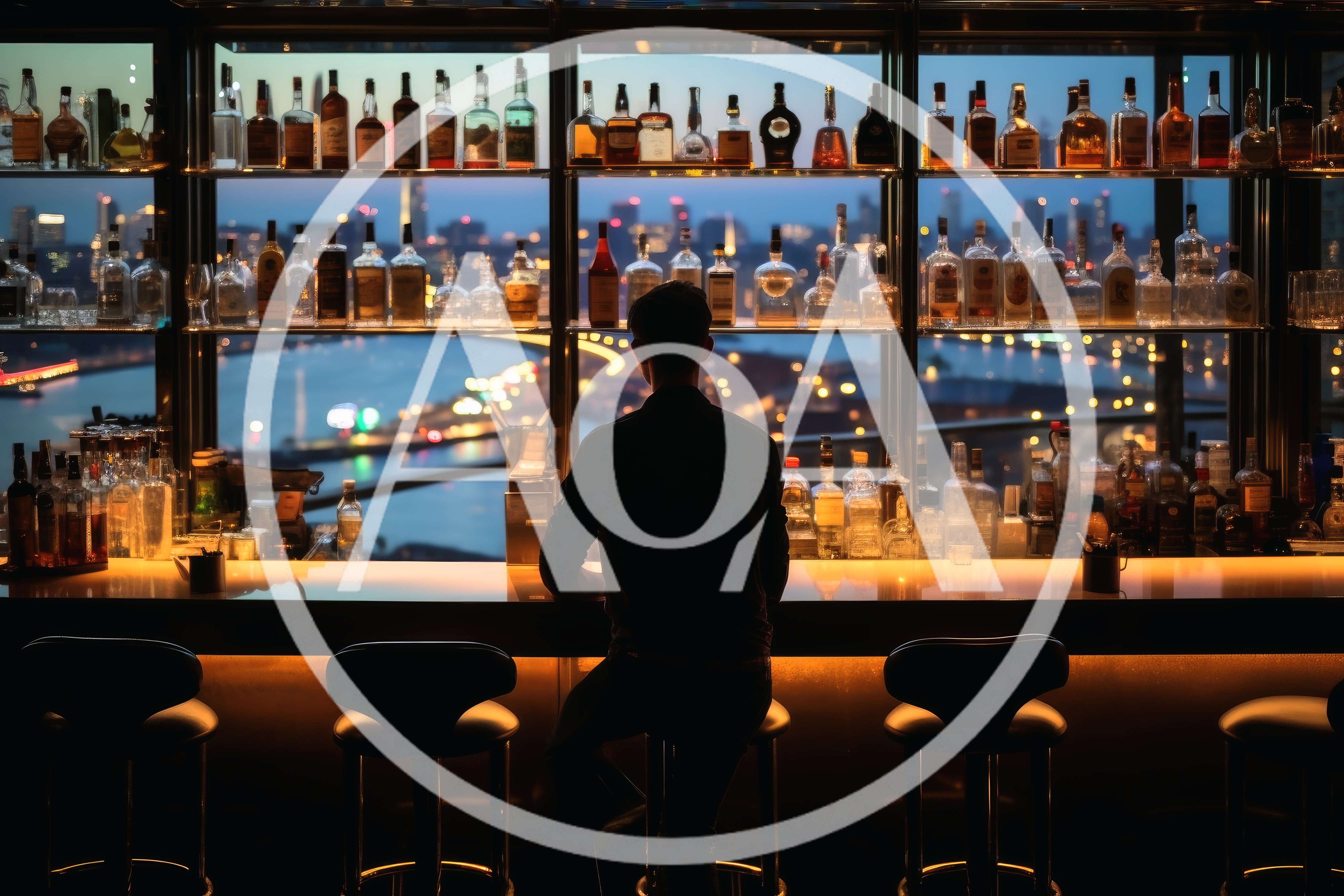 Silhouette Of A Man Sitting At A Rooftop Bar