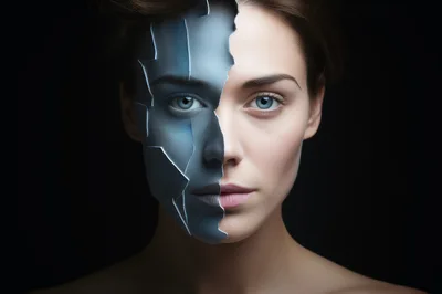 Portrait Of A Woman With Half Robotic Face