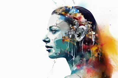 Abstract Digital Portrait Of A Cyborg Woman