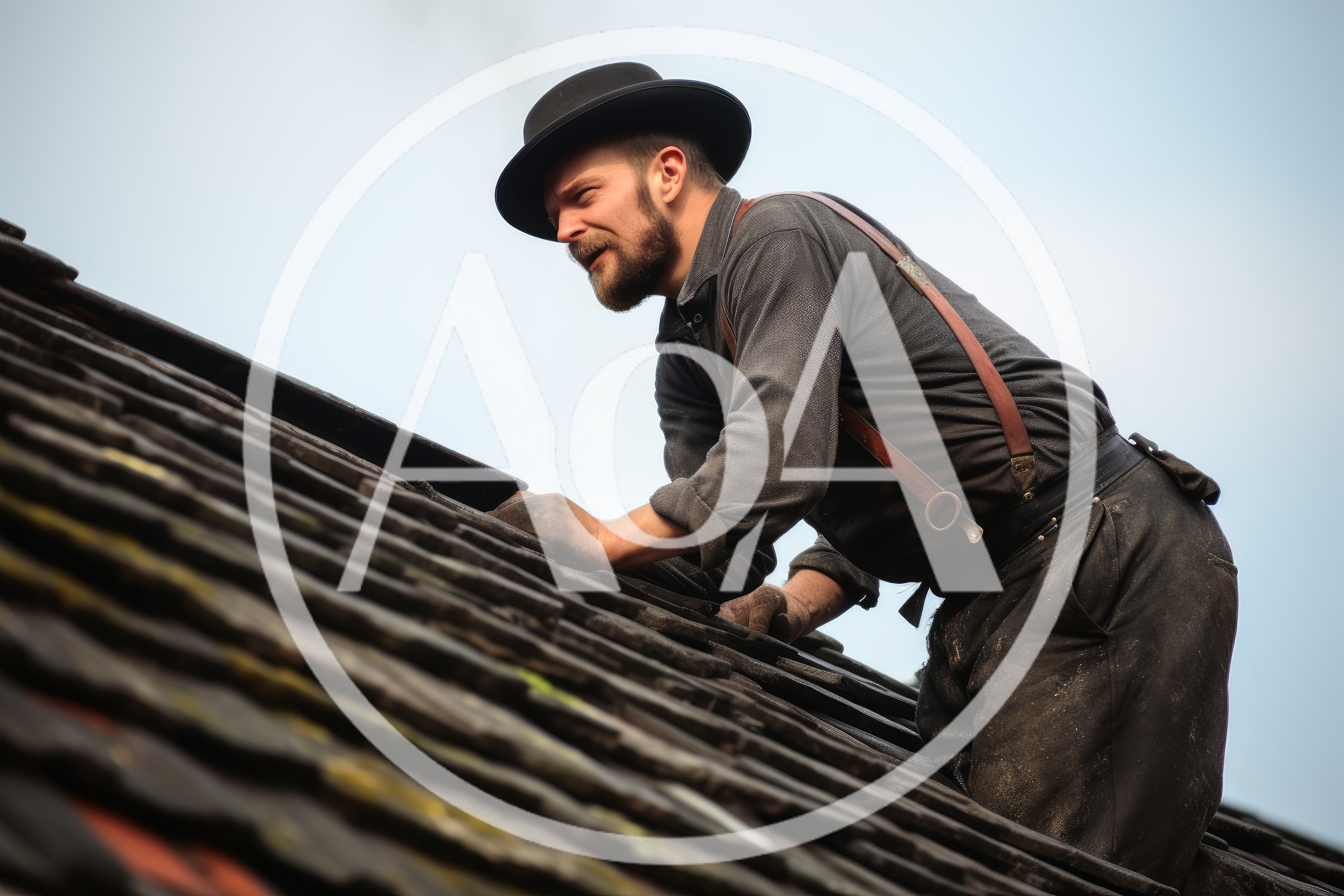 Historical Roofer Working On A Tiled Roof
