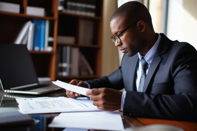 Professional Businessman Reviewing Documents In A Modern Office