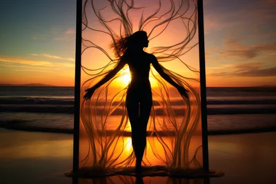 Silhouette Of A Woman Standing Within A Glowing Frame