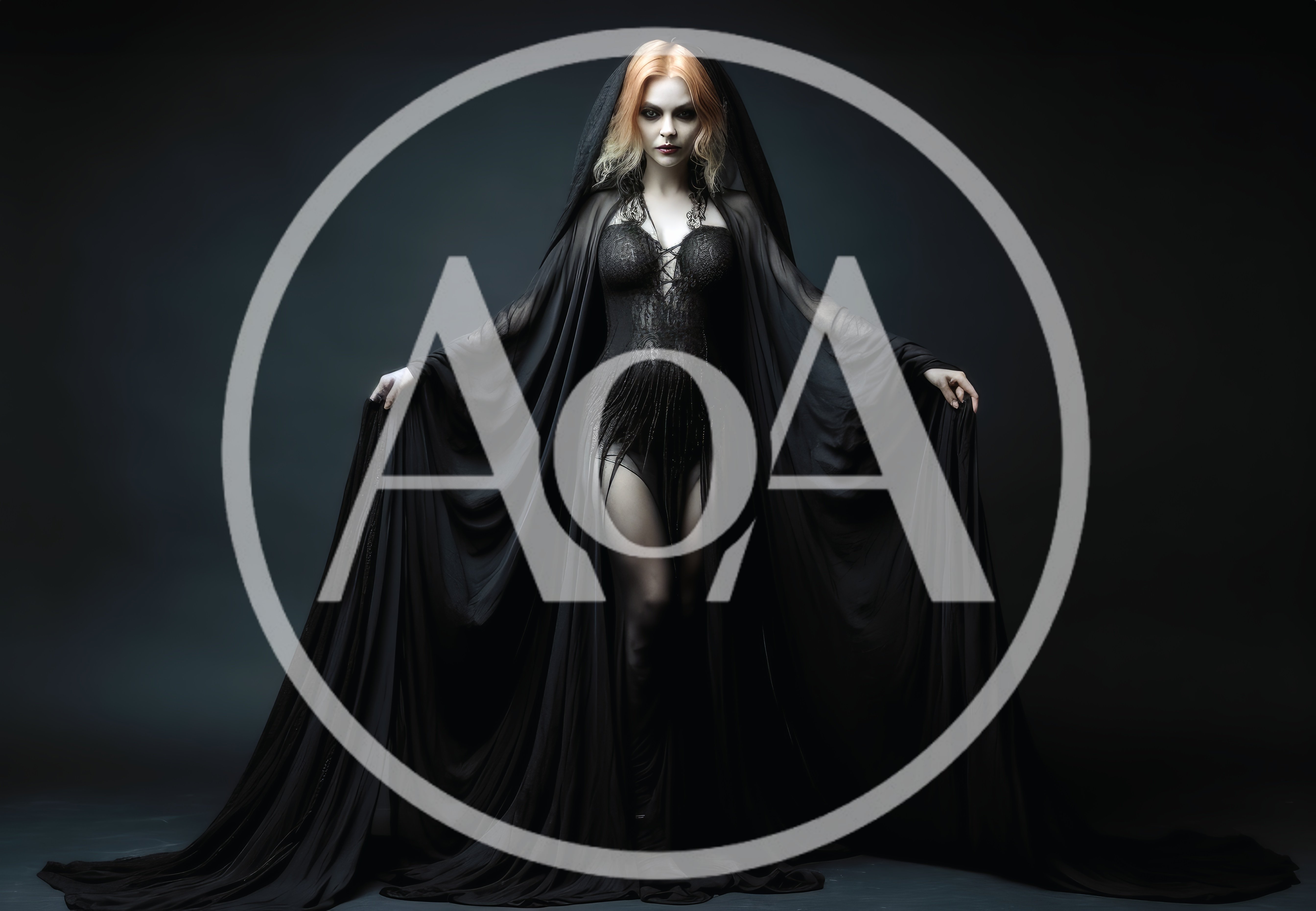 Gothic Woman In Black Cloak And Lace Bodice