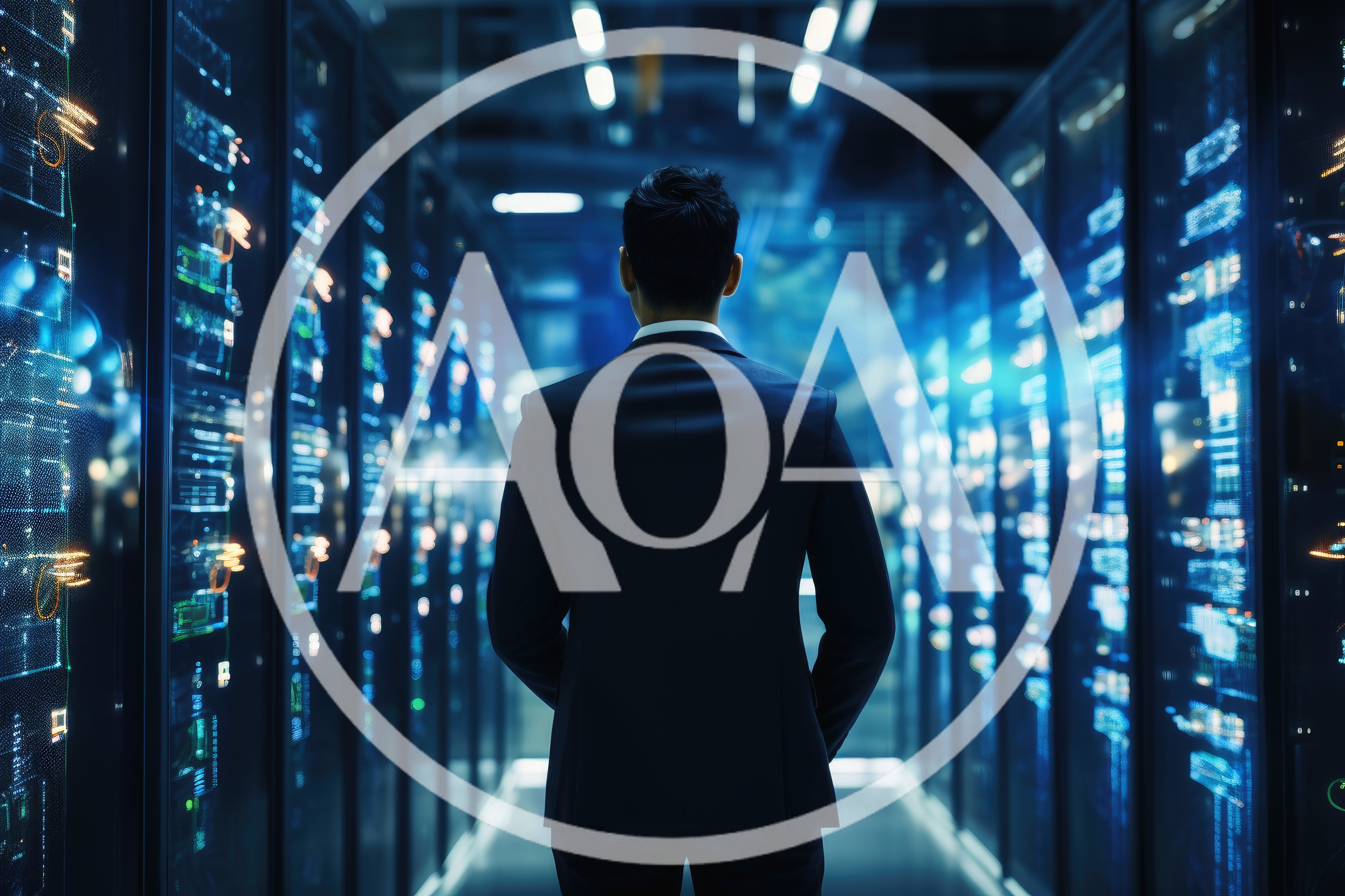 Businessman Standing In A High Tech Server Room