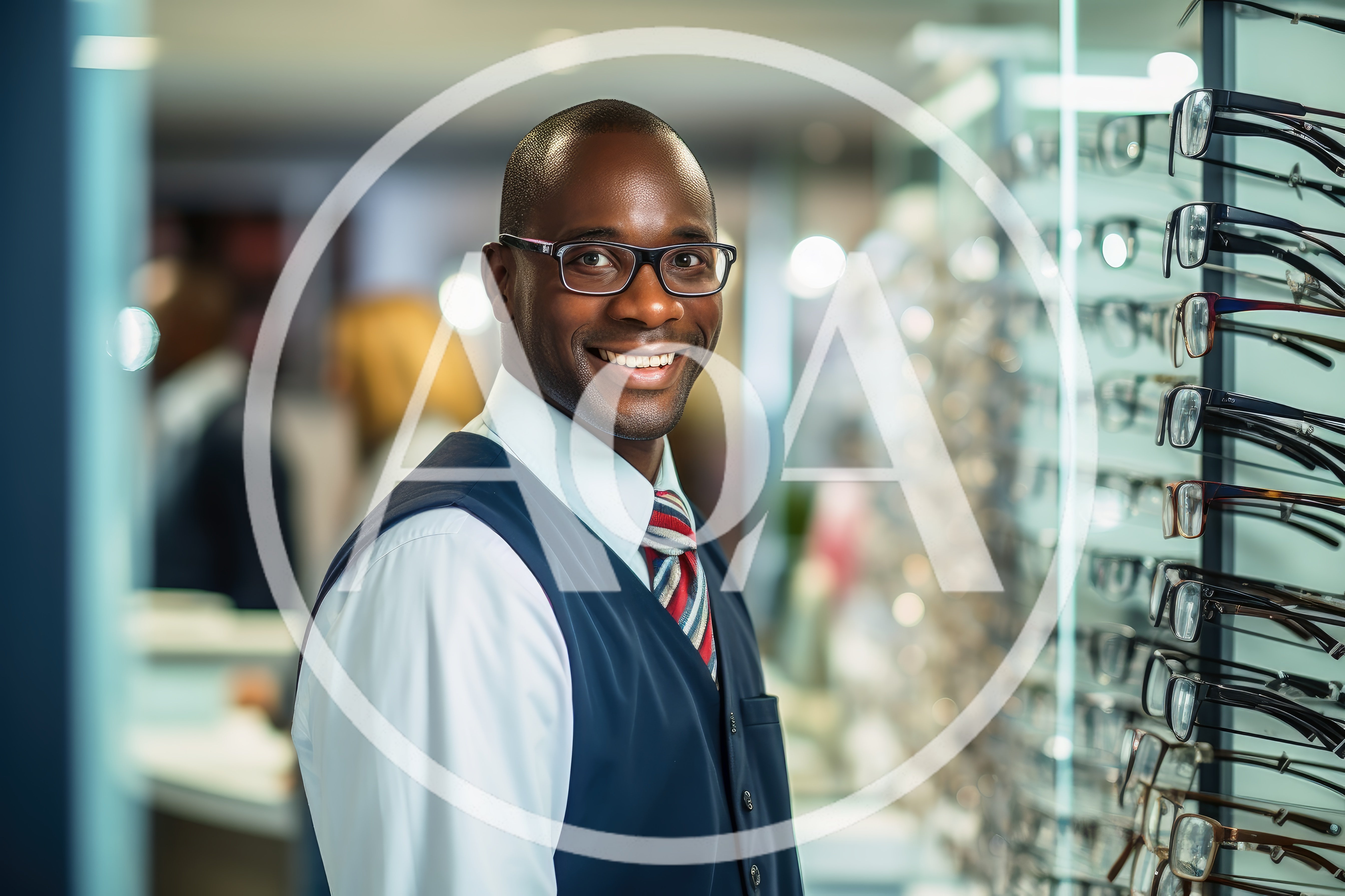 Professional Optician Smiling In Modern Eyewear Store