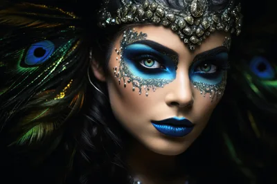 Portrait Of A Woman With Peacock Inspired Makeup