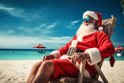 Santa Claus Relaxing on a Tropical Beach