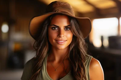 Portrait Of A Beautiful Woman Wearing A Cowboy Hat