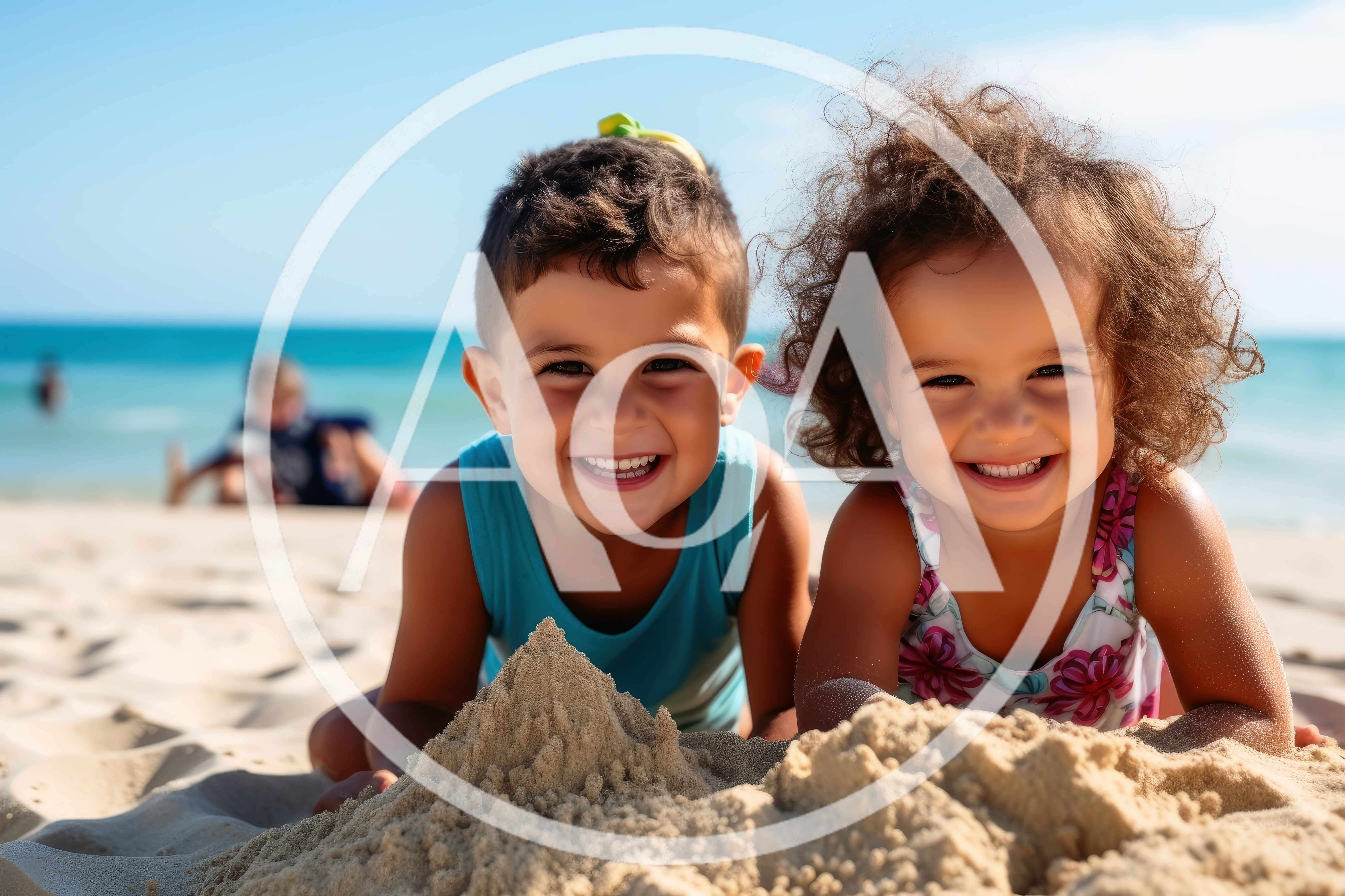 Happy Young Children Playing With Sand On Beach