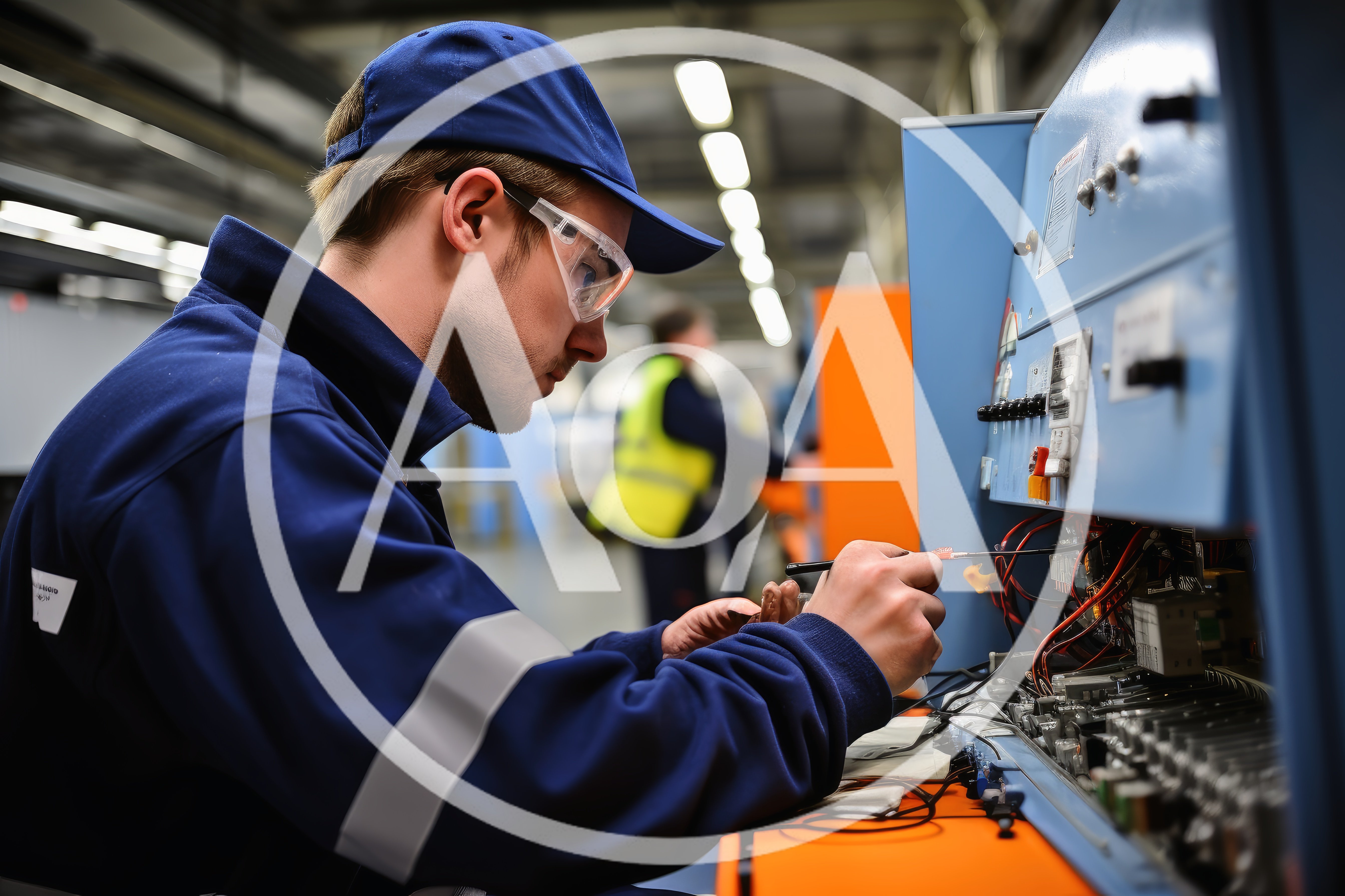 Technician Repairing Industrial Machinery In A Factory