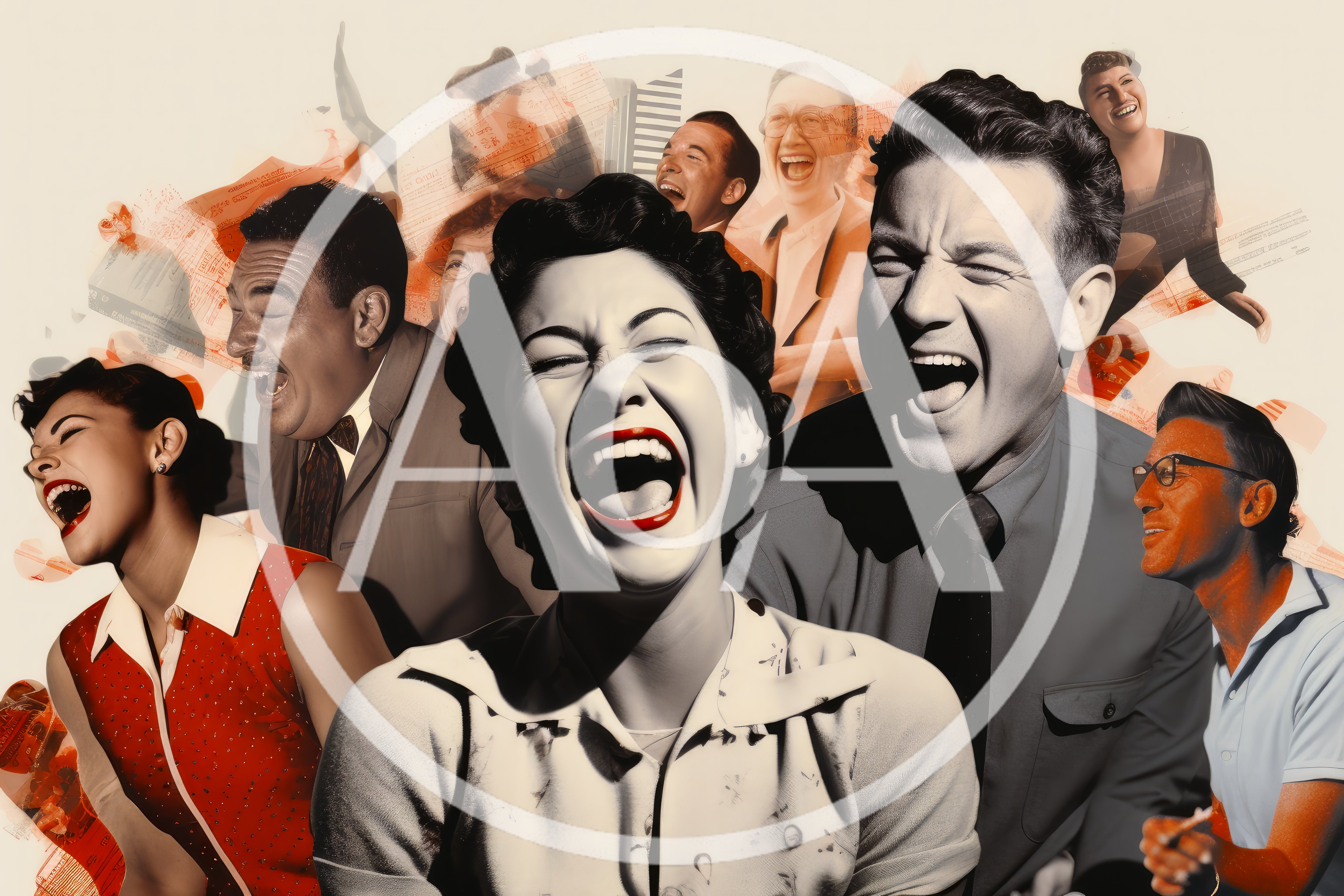 Collage of Vintage People Laughing and Expressing Joy