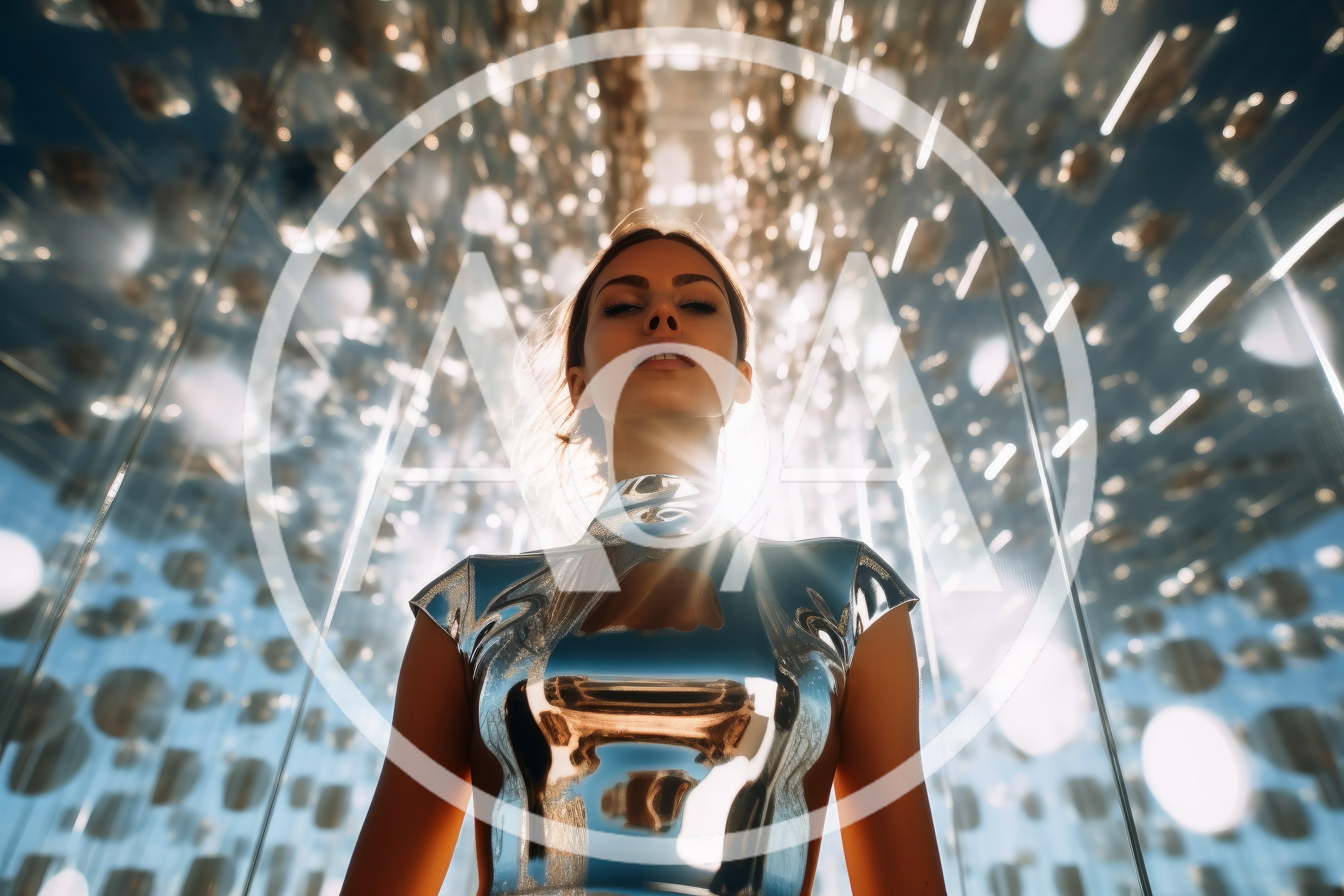 Futuristic Woman In Metallic Silver Outfit