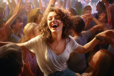 Joyful Young Woman Dancing At A Music Festival