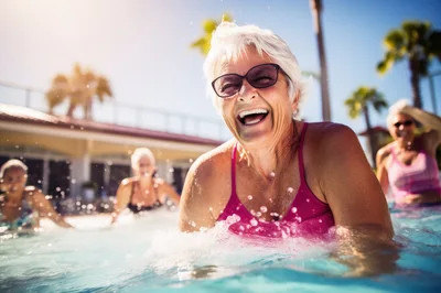 Senior Women Enjoying Water Aerobics Class
