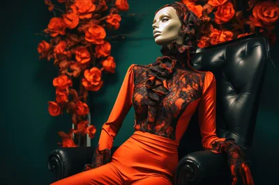 Mannequin Wearing Red Lace Outfit In Dark Room