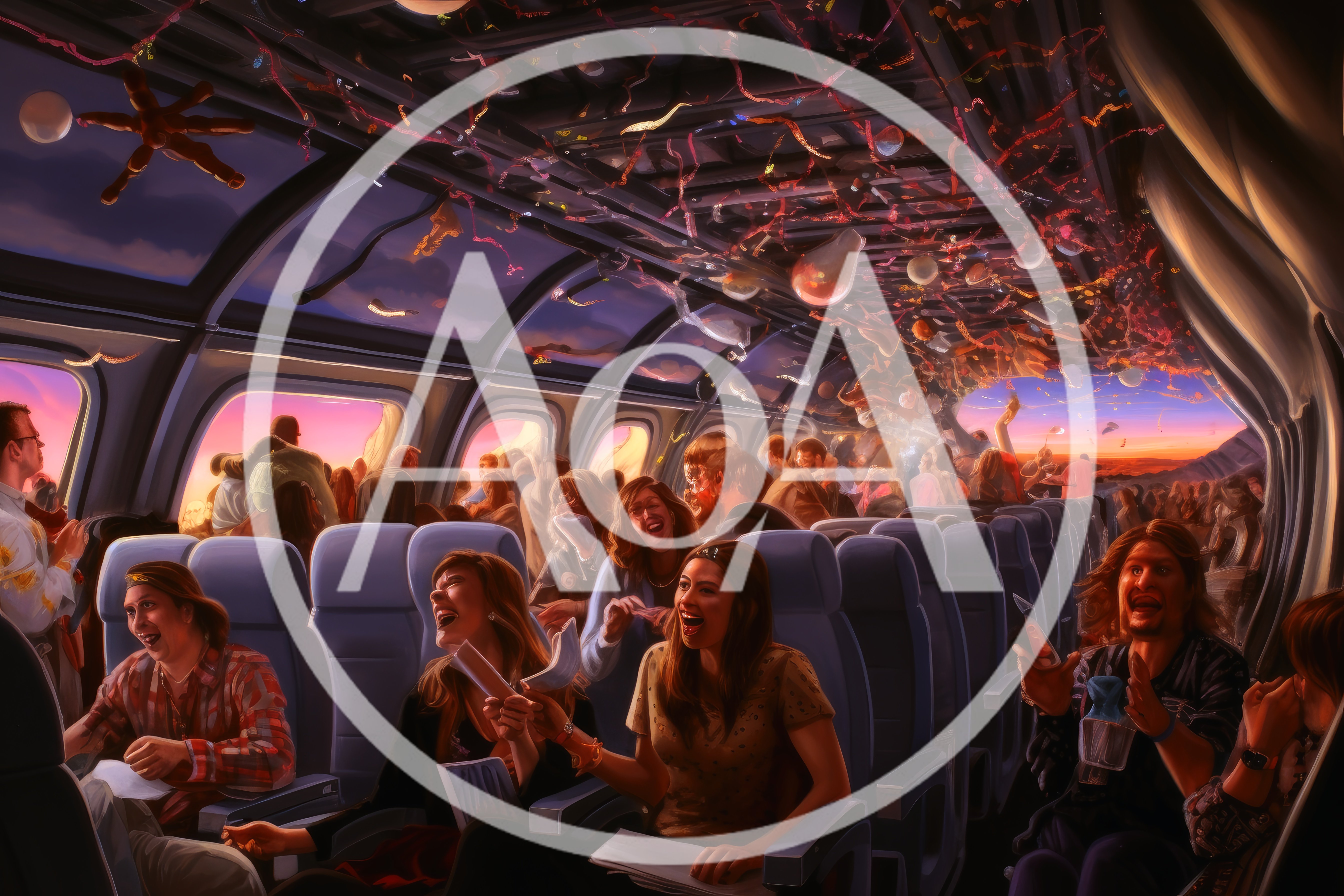 Joyful Passengers Celebrating During A Festive Airplane Flight