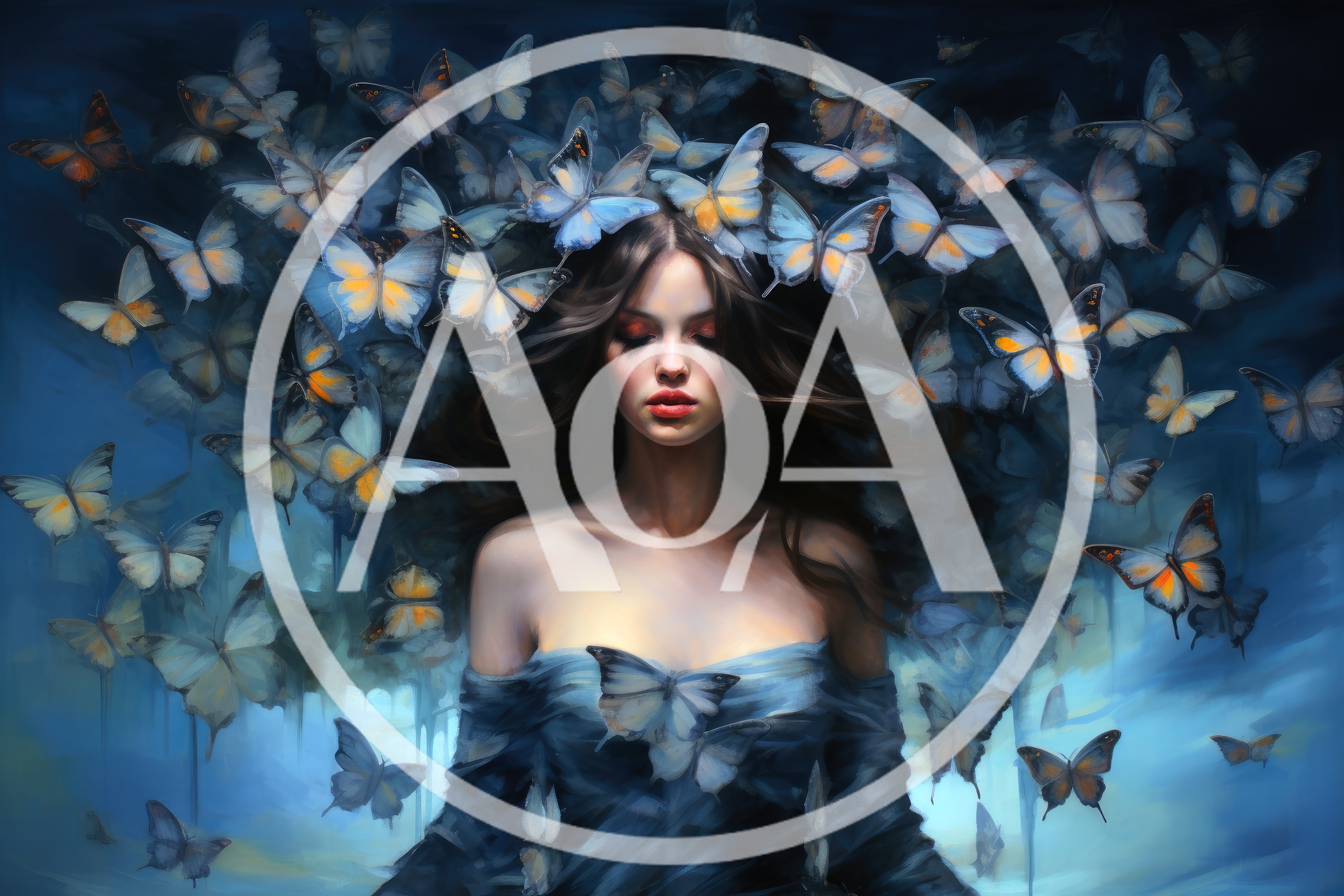 Surreal Portrait Of A Woman Surrounded By Butterflies