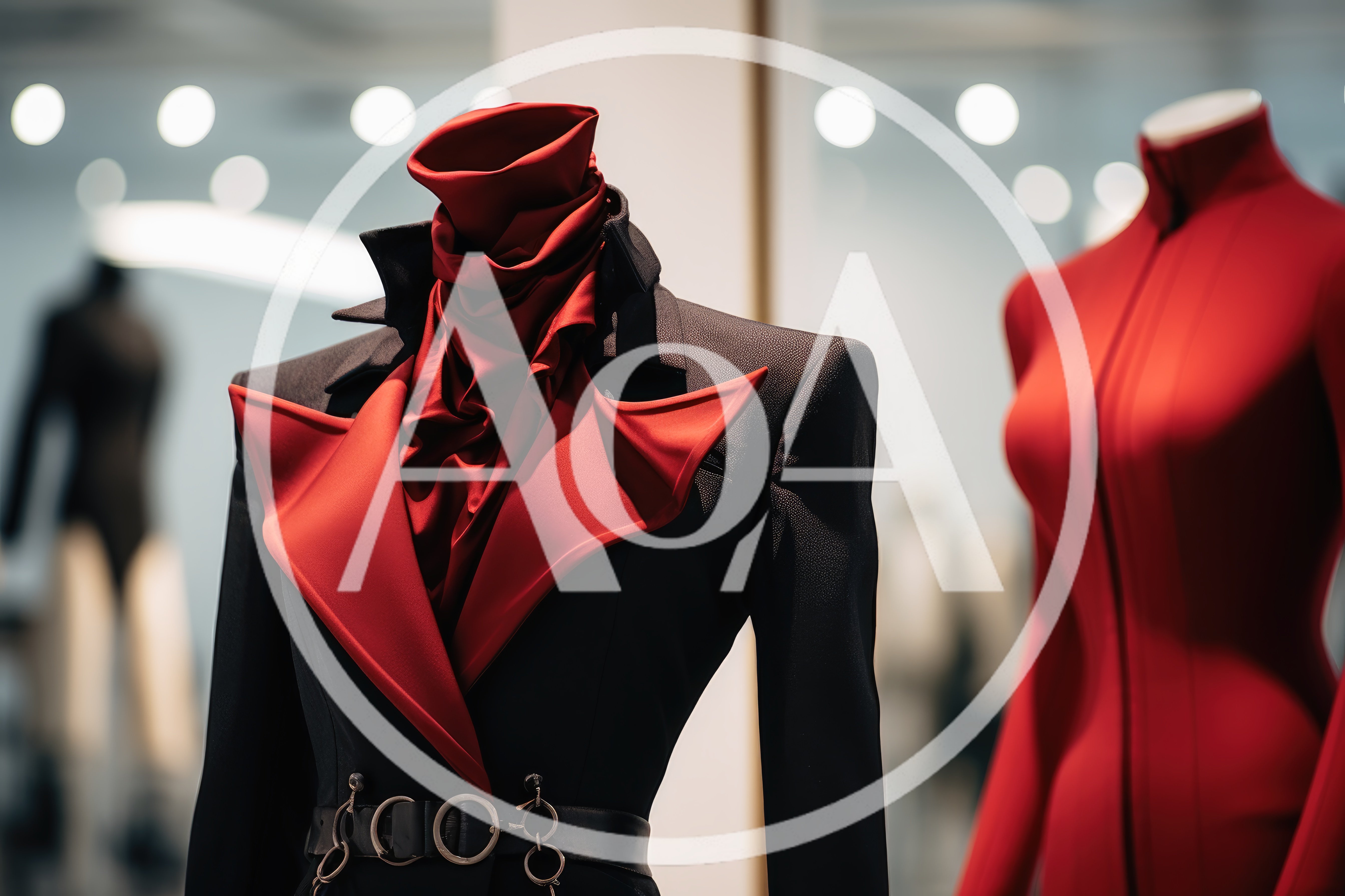 Mannequins Displaying High Fashion Clothing In Store Window