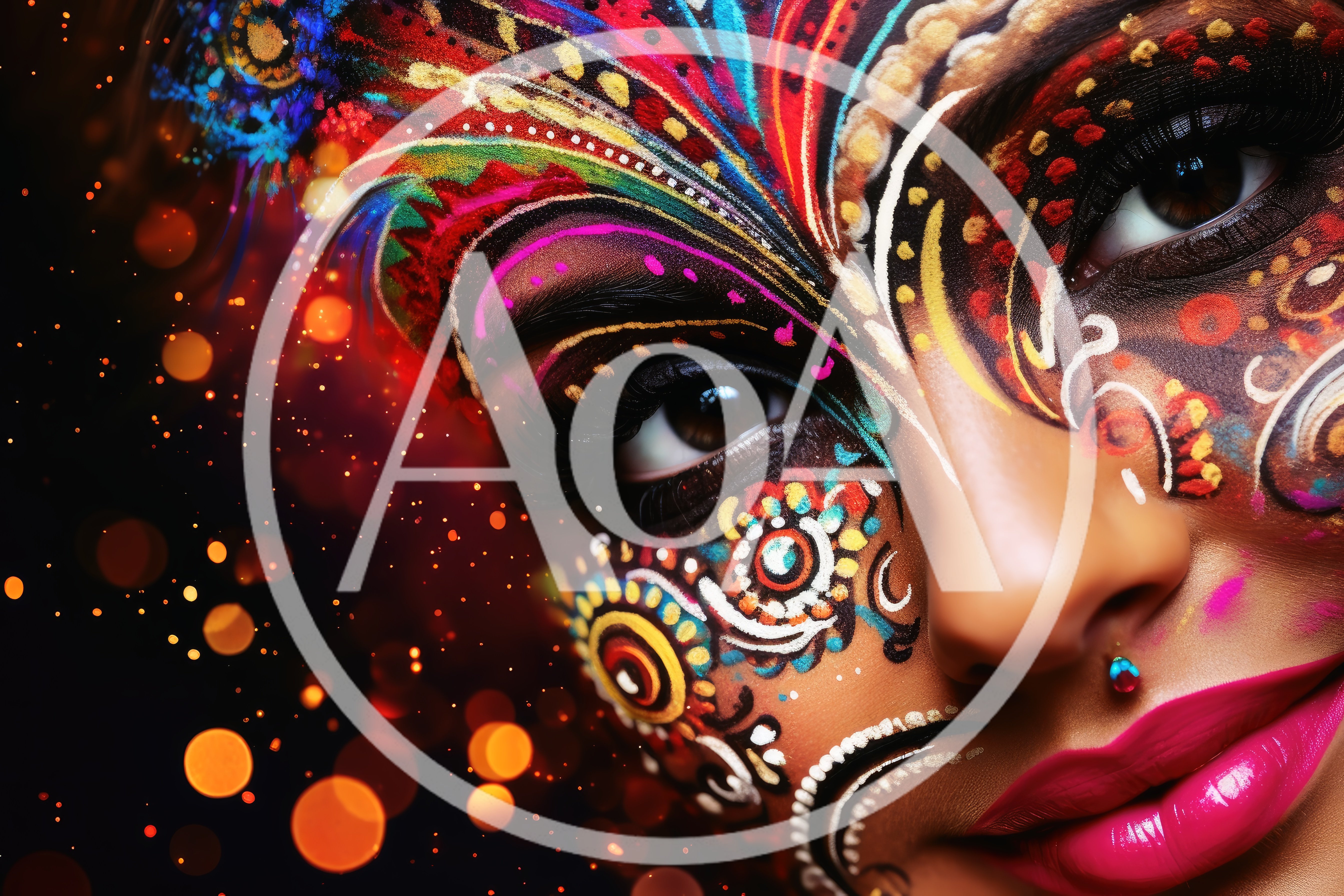 Close Up Portrait Of Woman With Vibrant Face Paint