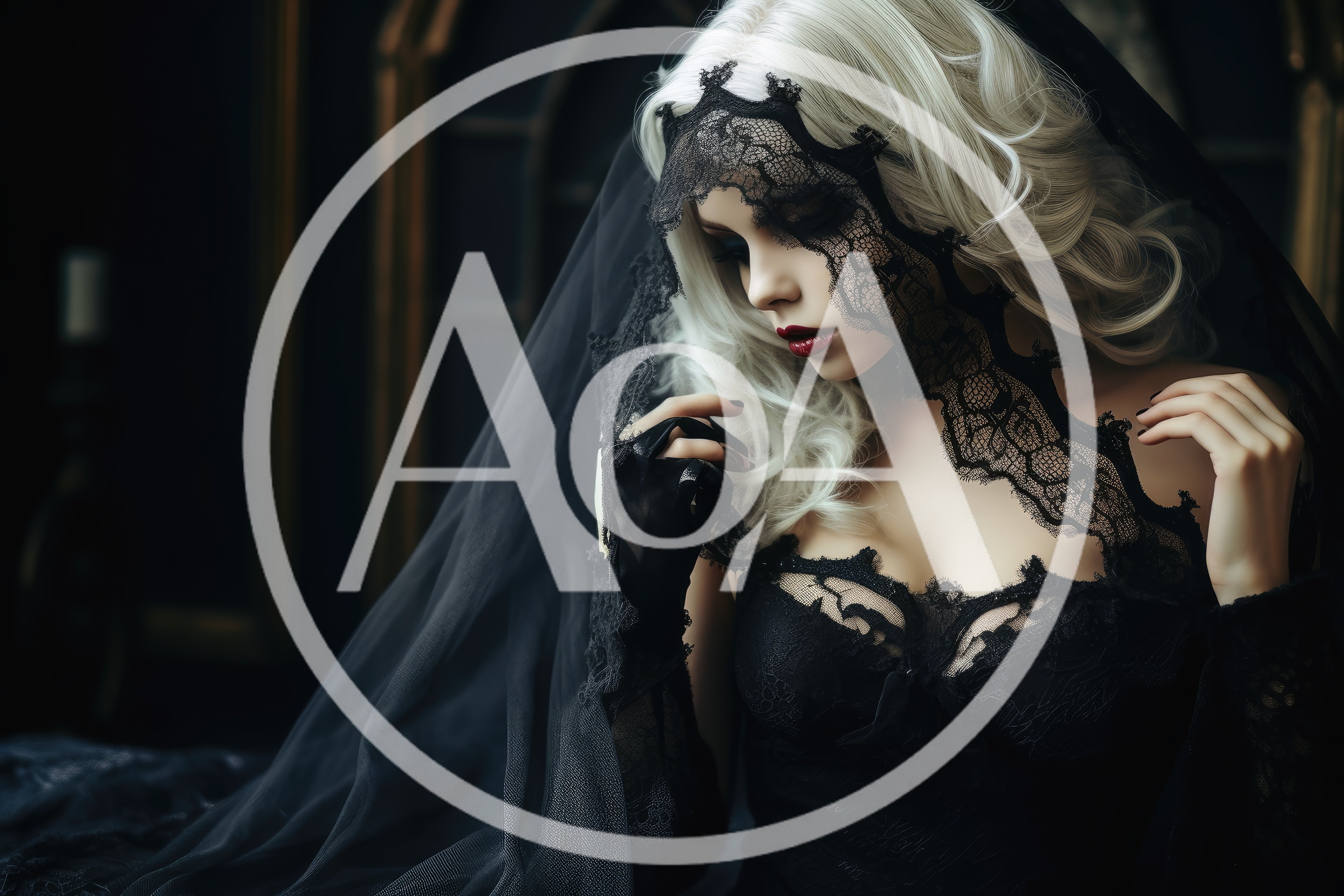 Gothic Woman With Platinum Hair And Black Lace Veil