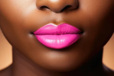 Close Up Of Woman With Bright Pink Lipstick