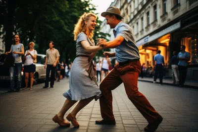 Couple Dancing Swing On A European City Street